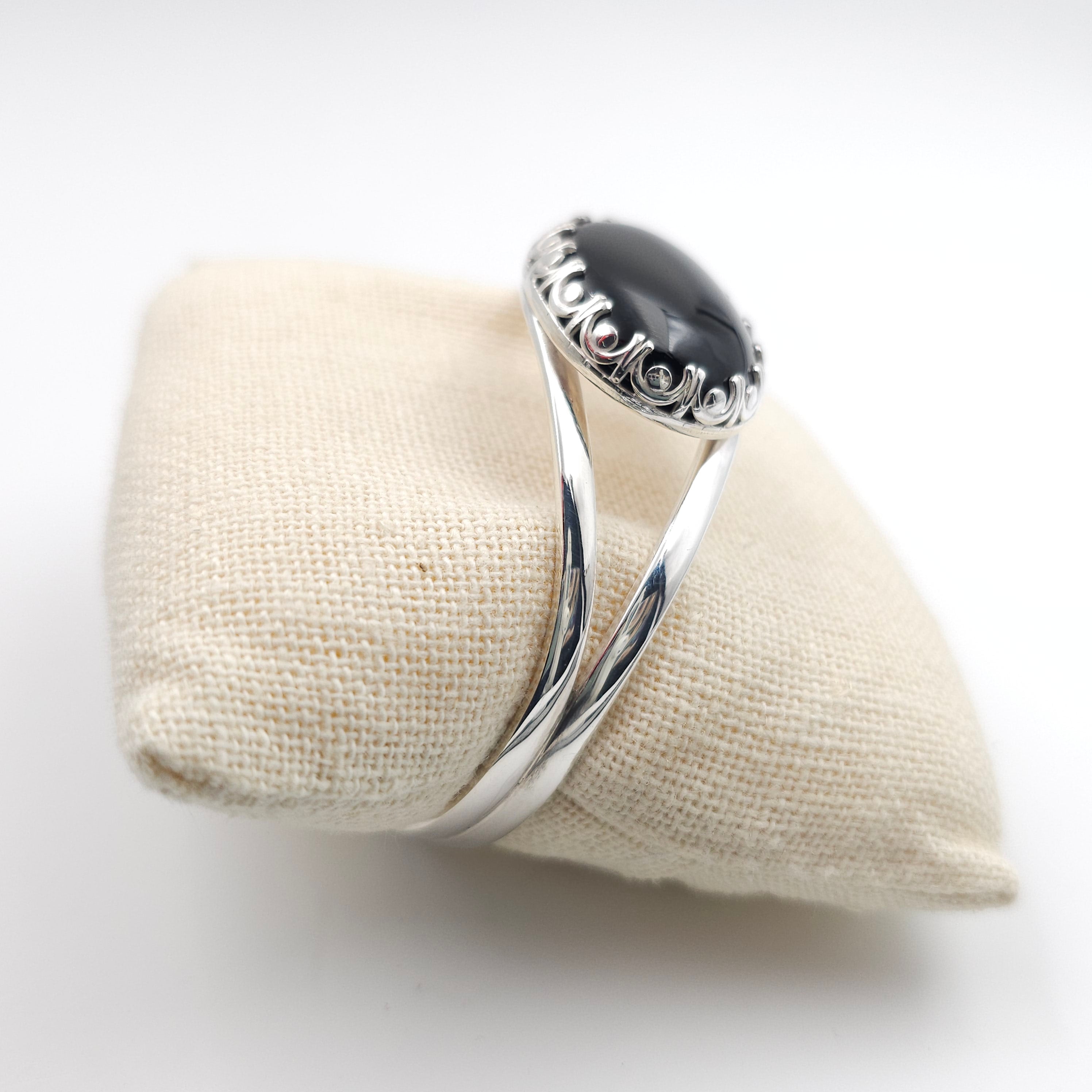 Black onyx sterling silver open cuff bracelet