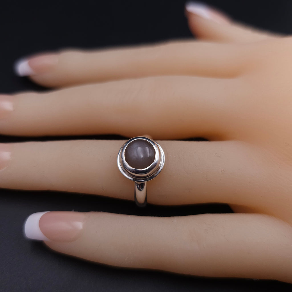 Gray moonstone sterling silver ring