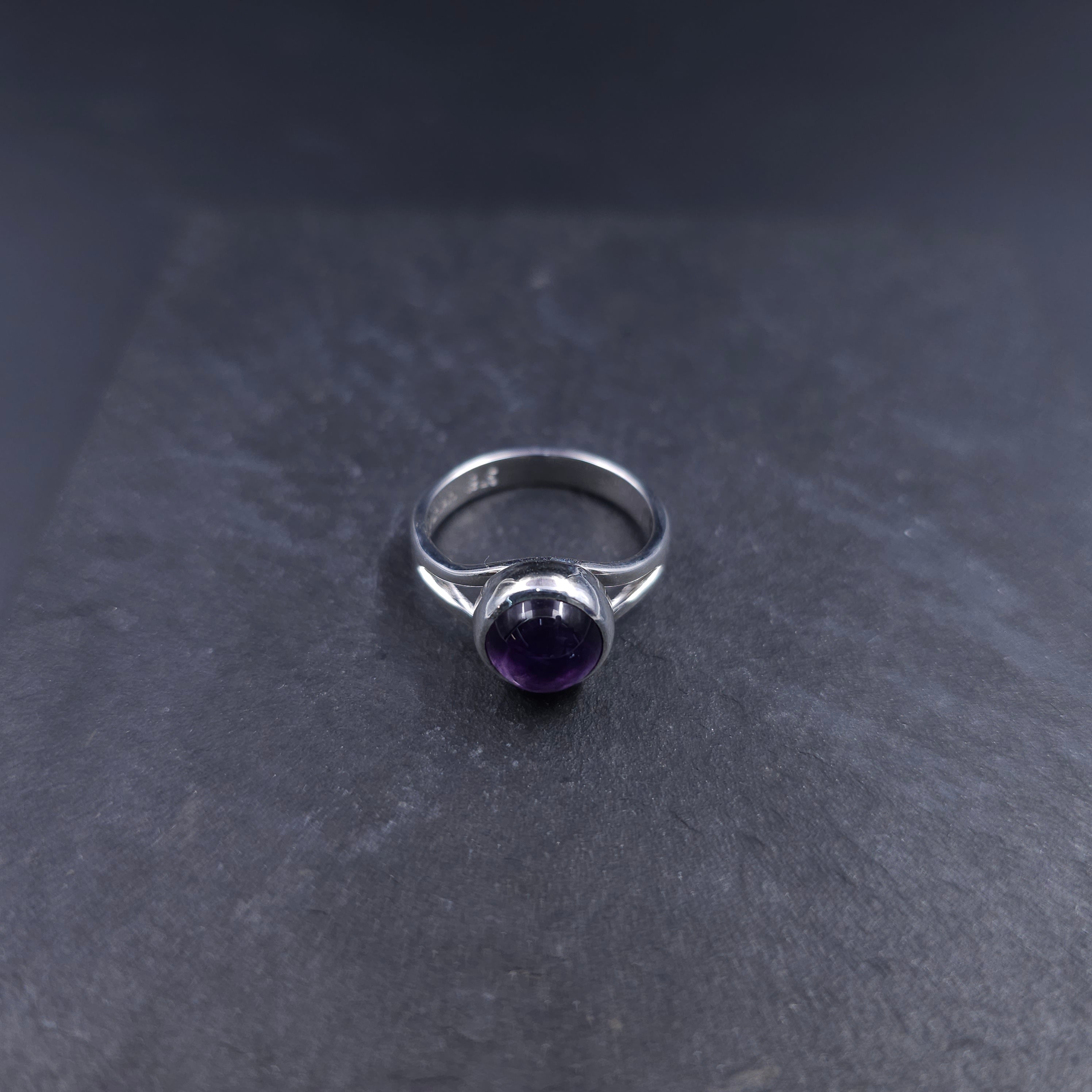 Amethyst bezel set sterling silver ring