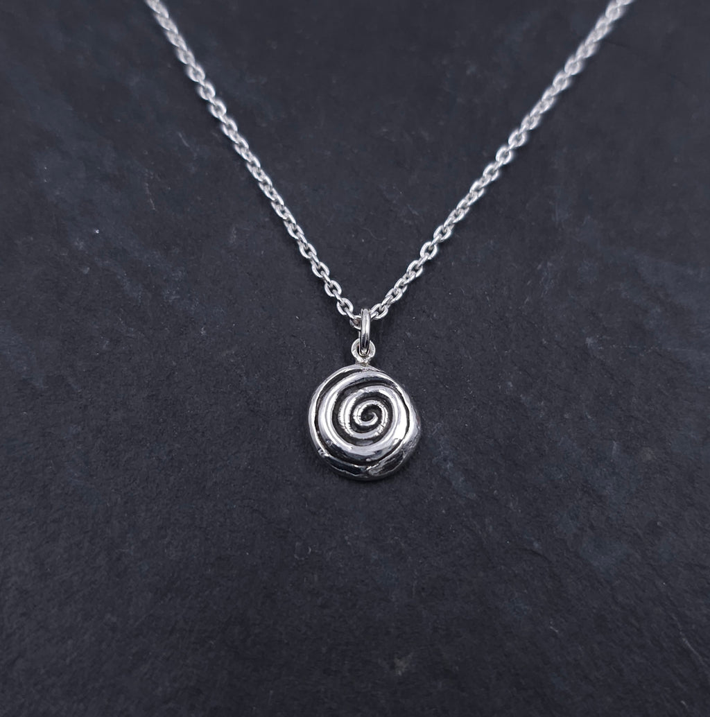 Tiny sterling silver spiral necklace