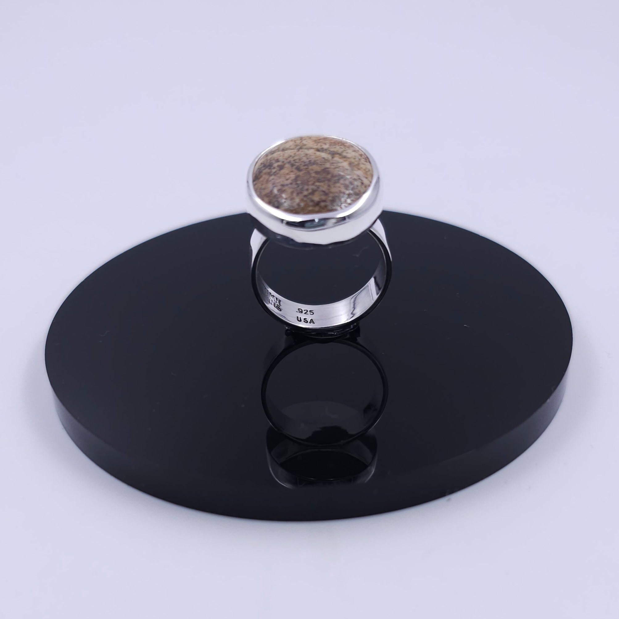 Large oval Jasper bezel set sterling silver ring