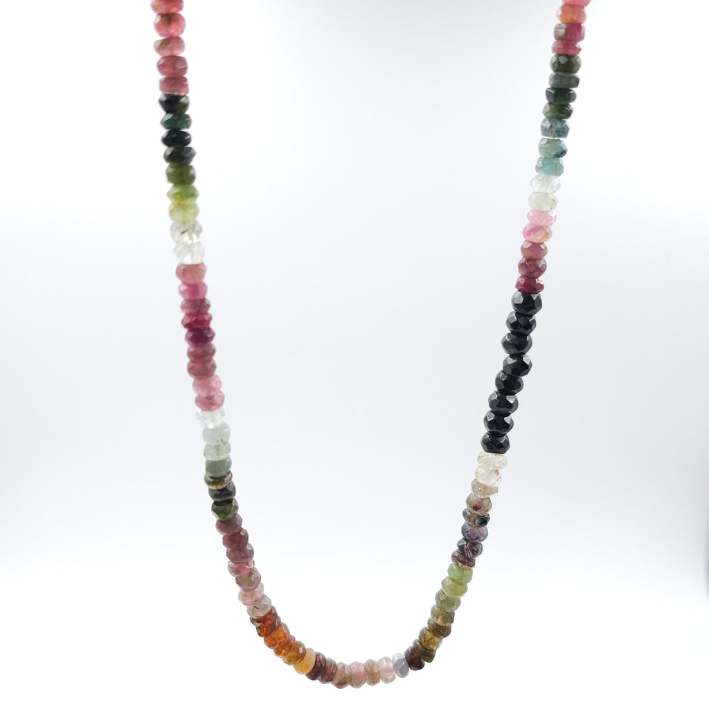 Multi-color faceted tourmaline beaded necklace