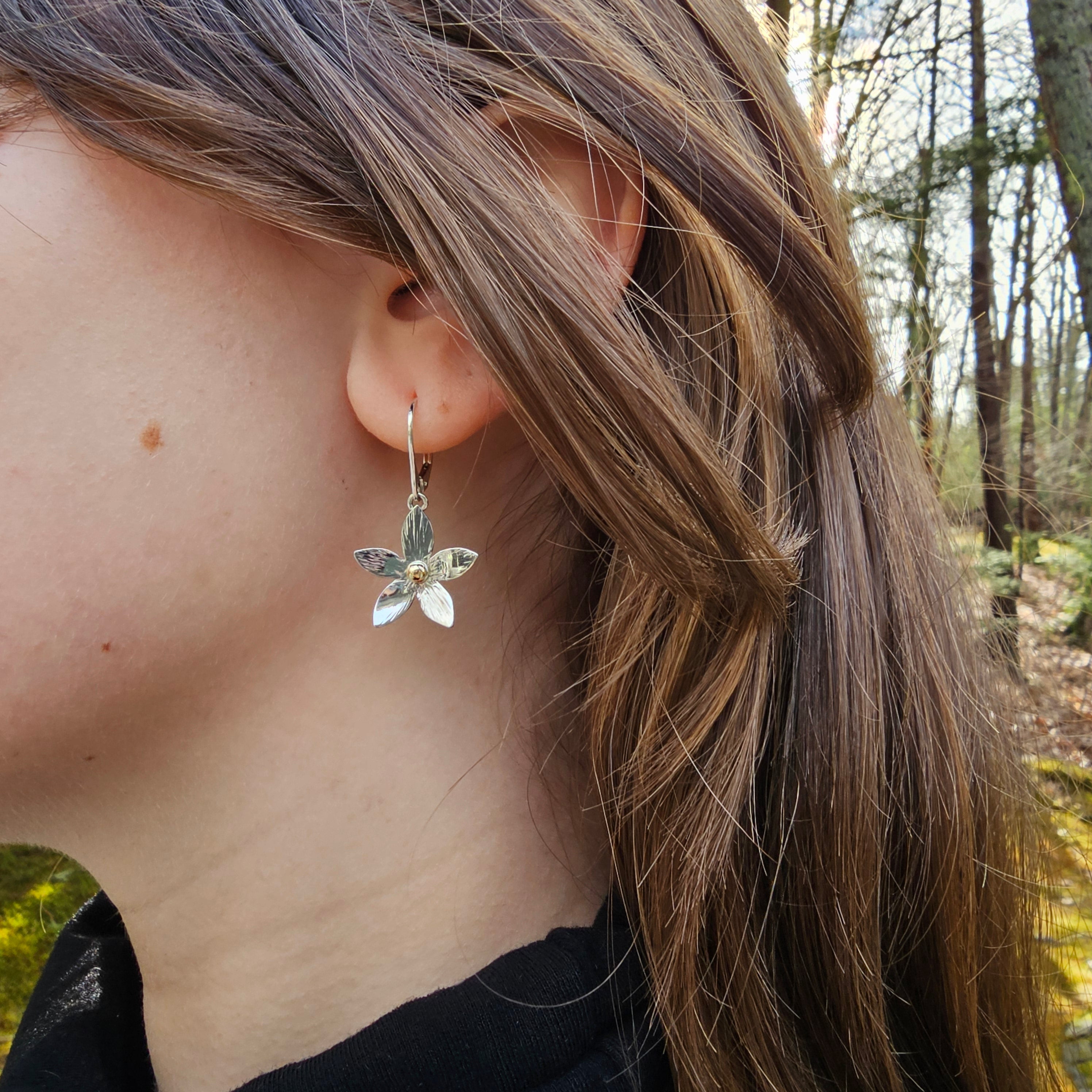 Sterling silver flower earrings with 14k gold accents