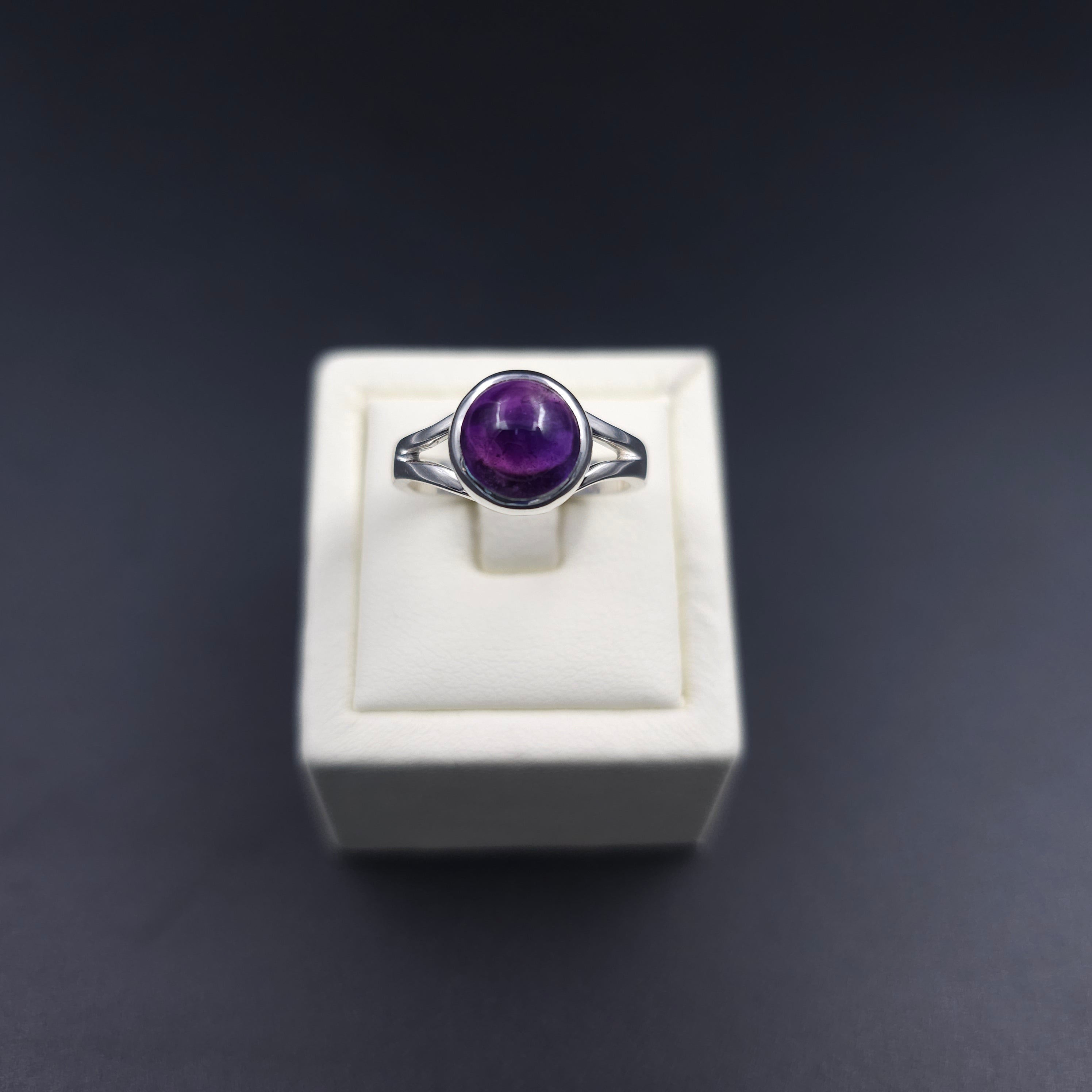 Amethyst bezel set sterling silver ring