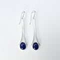 Long sterling silver earrings with bezel set Lapis lazuli
