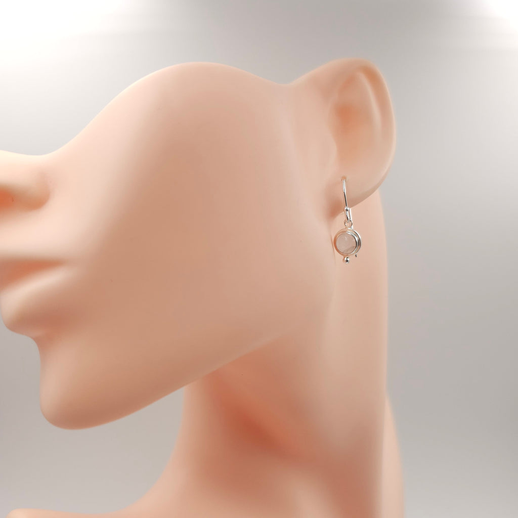 Rose quartz round sterling silver dangle earrings