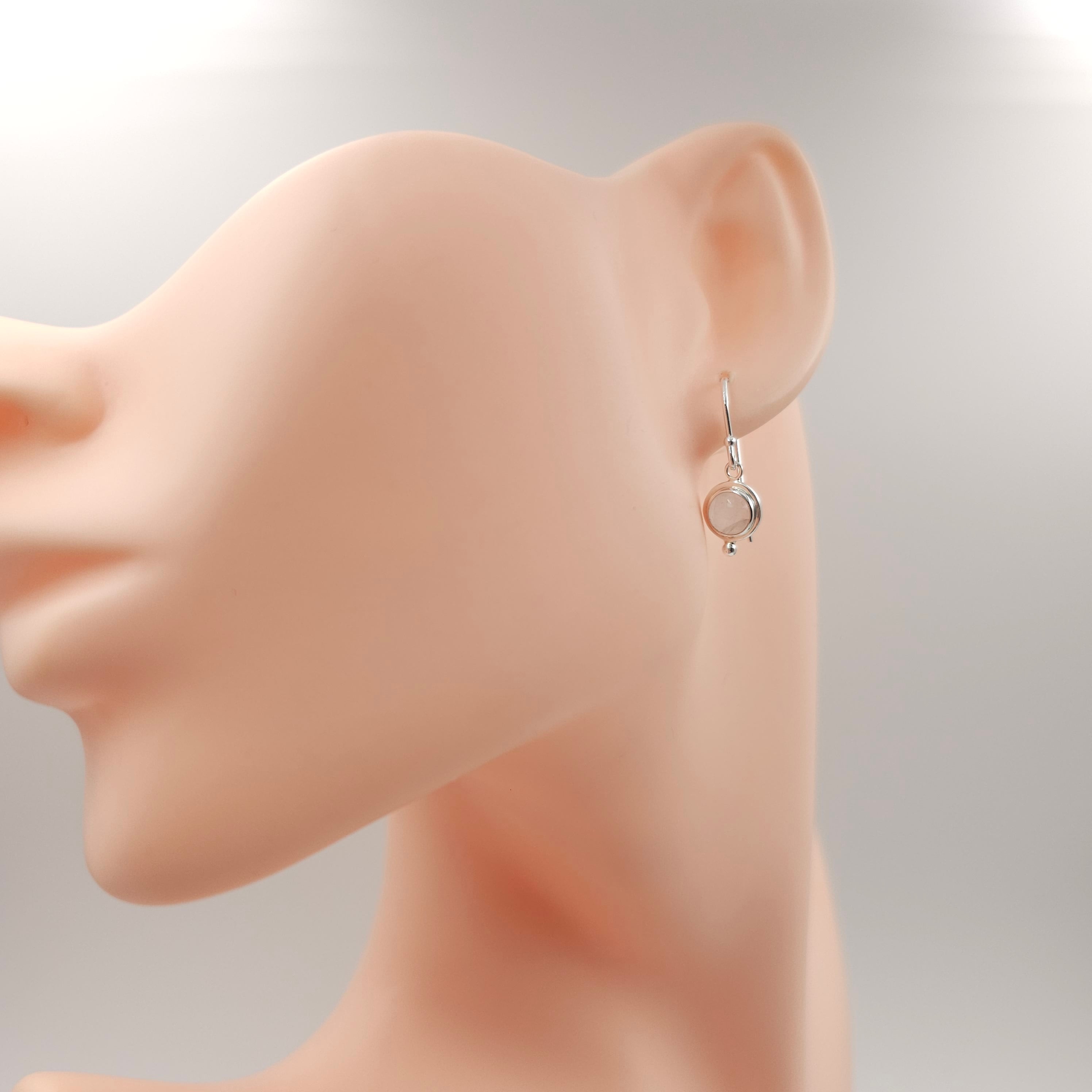 Rose quartz round sterling silver dangle earrings