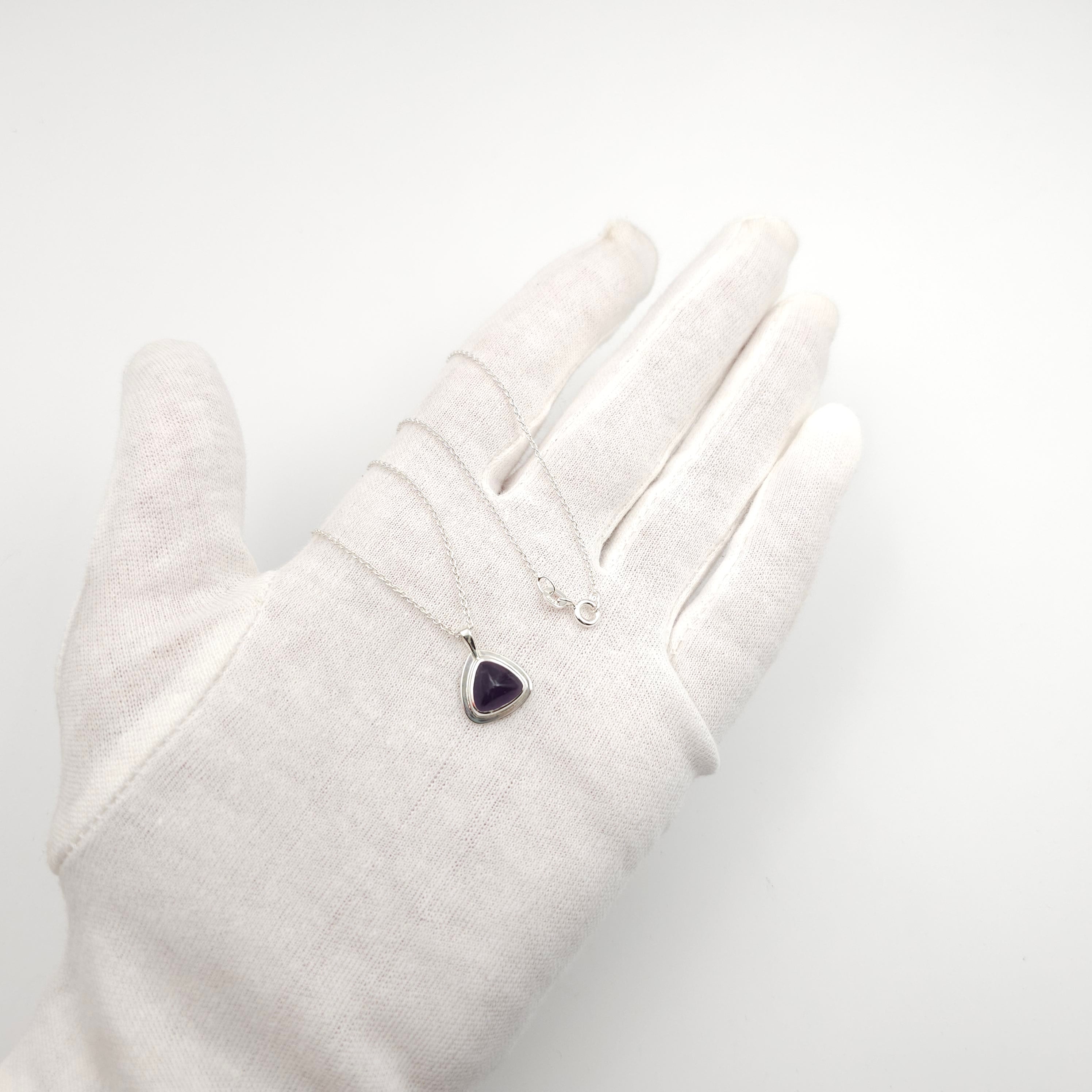 Amethyst and sterling silver triangle bezel set necklace