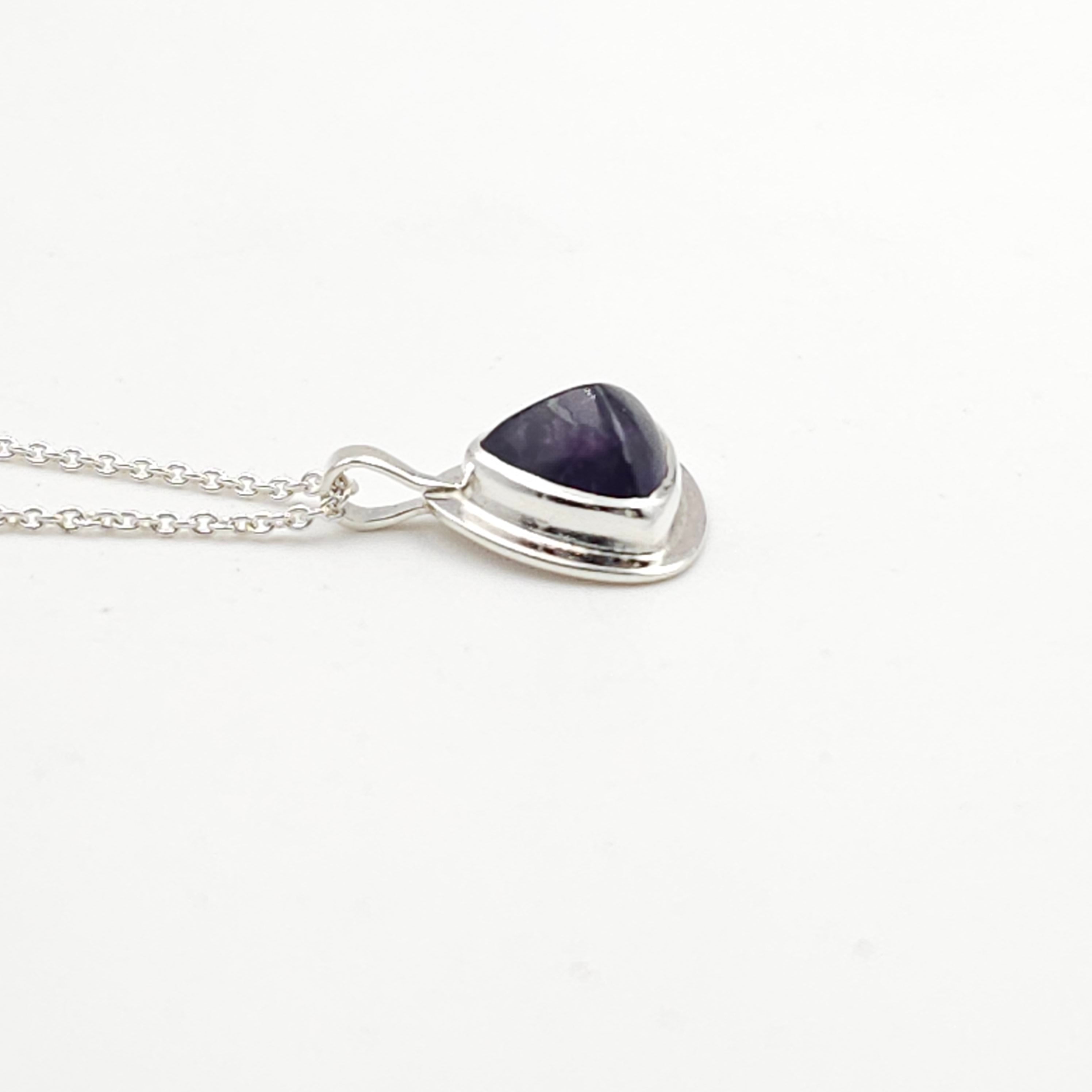 Amethyst and sterling silver triangle bezel set necklace