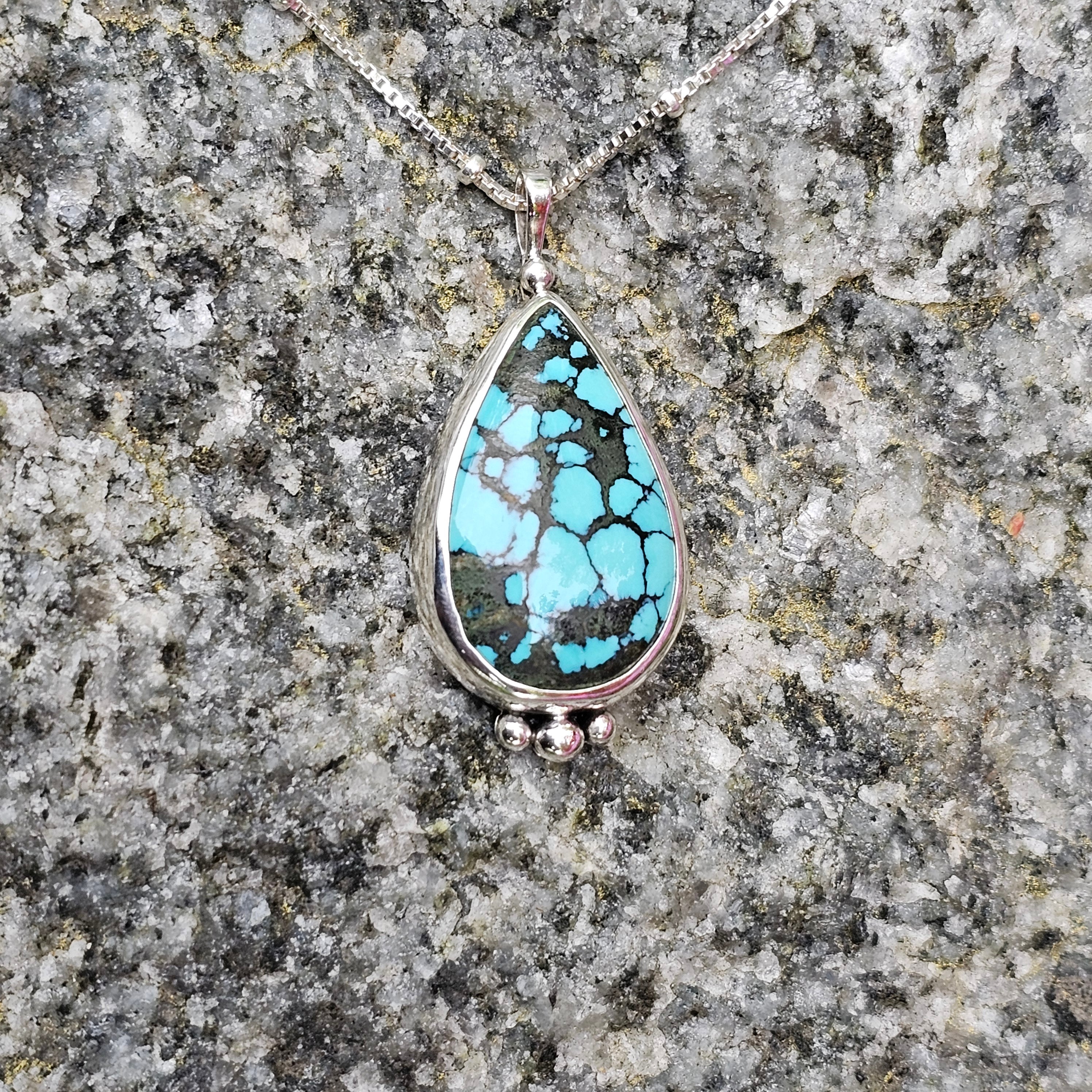 Bezel set teardrop turquoise necklace 