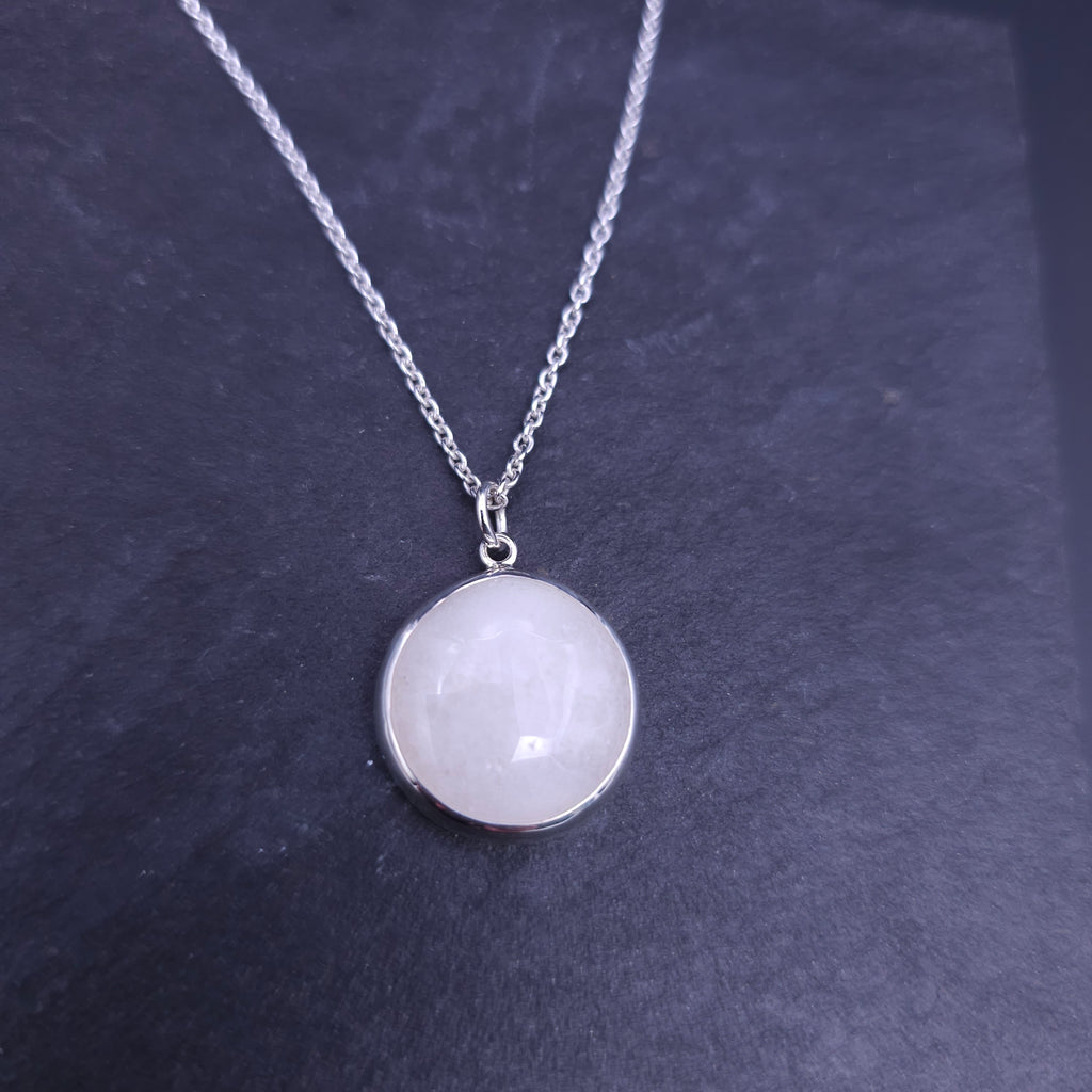 Full moon necklace- quartz and sterling silver