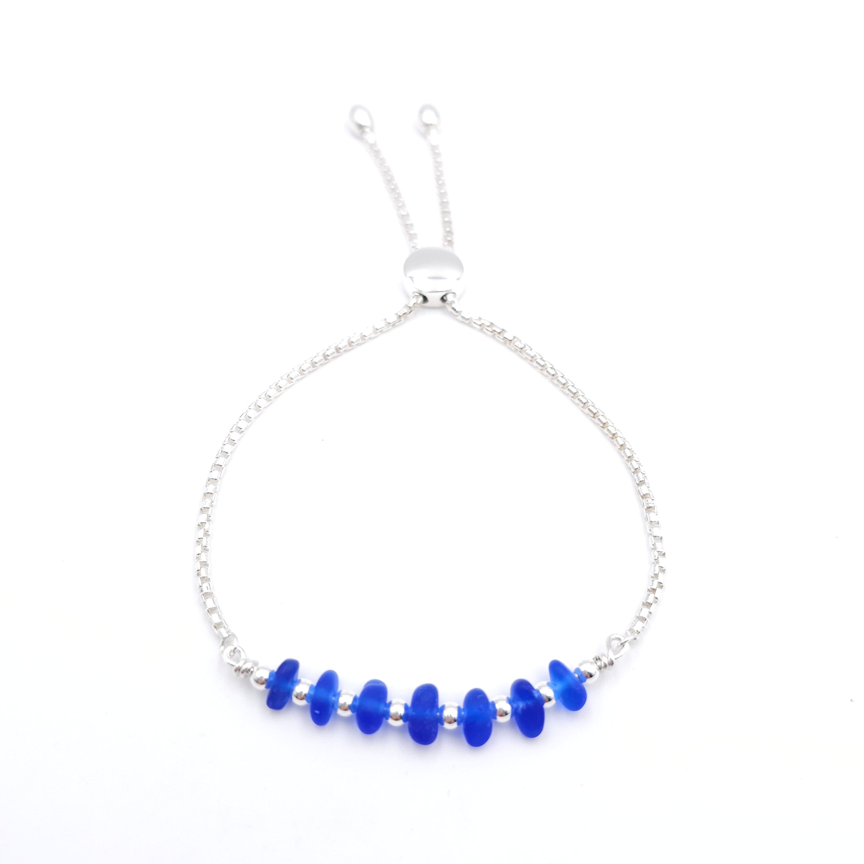 Cobalt blue sea glass adjustable slider bracelet