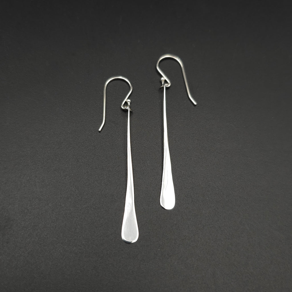 Long hammered sterling silver earrings