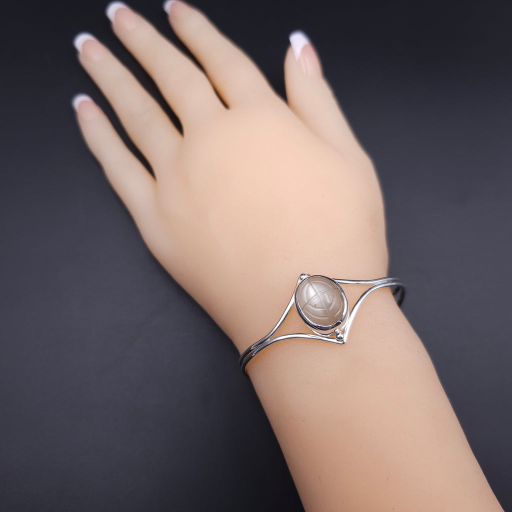 Carved moonstone sterling silver cuff bracelet
