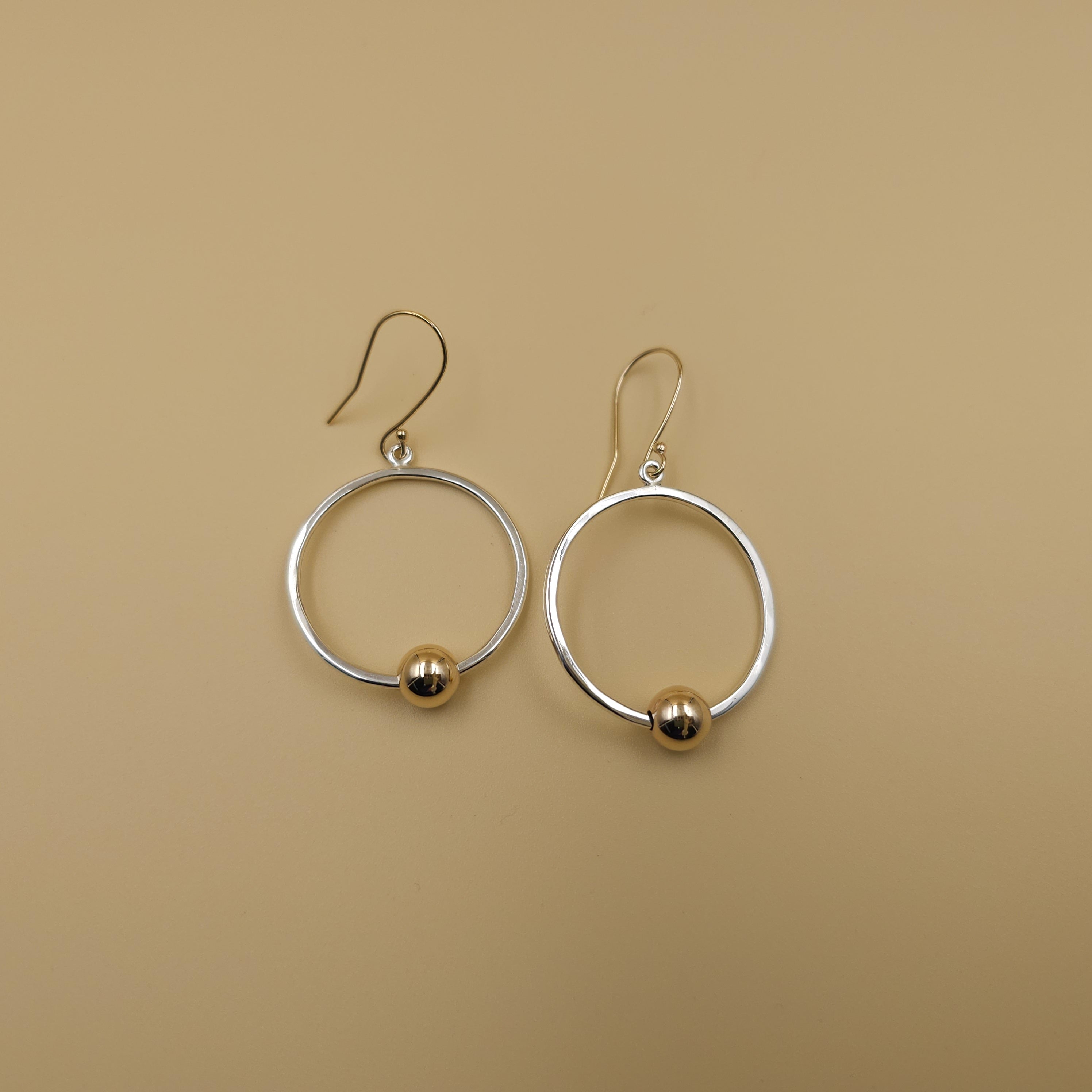 Two-tone sterling silver and gold-filled dangle circle earrings