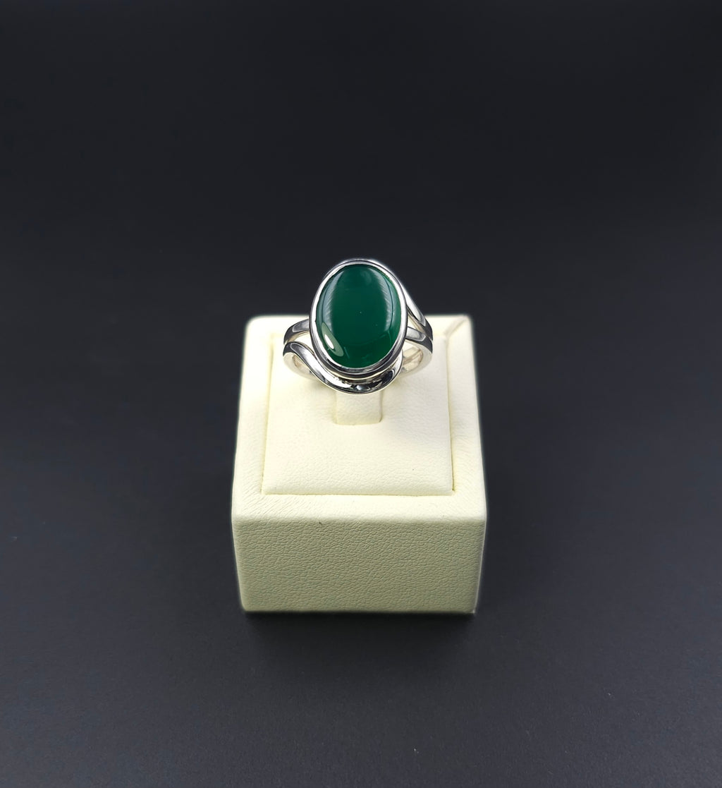 Green onyx bezel set sterling silver ring