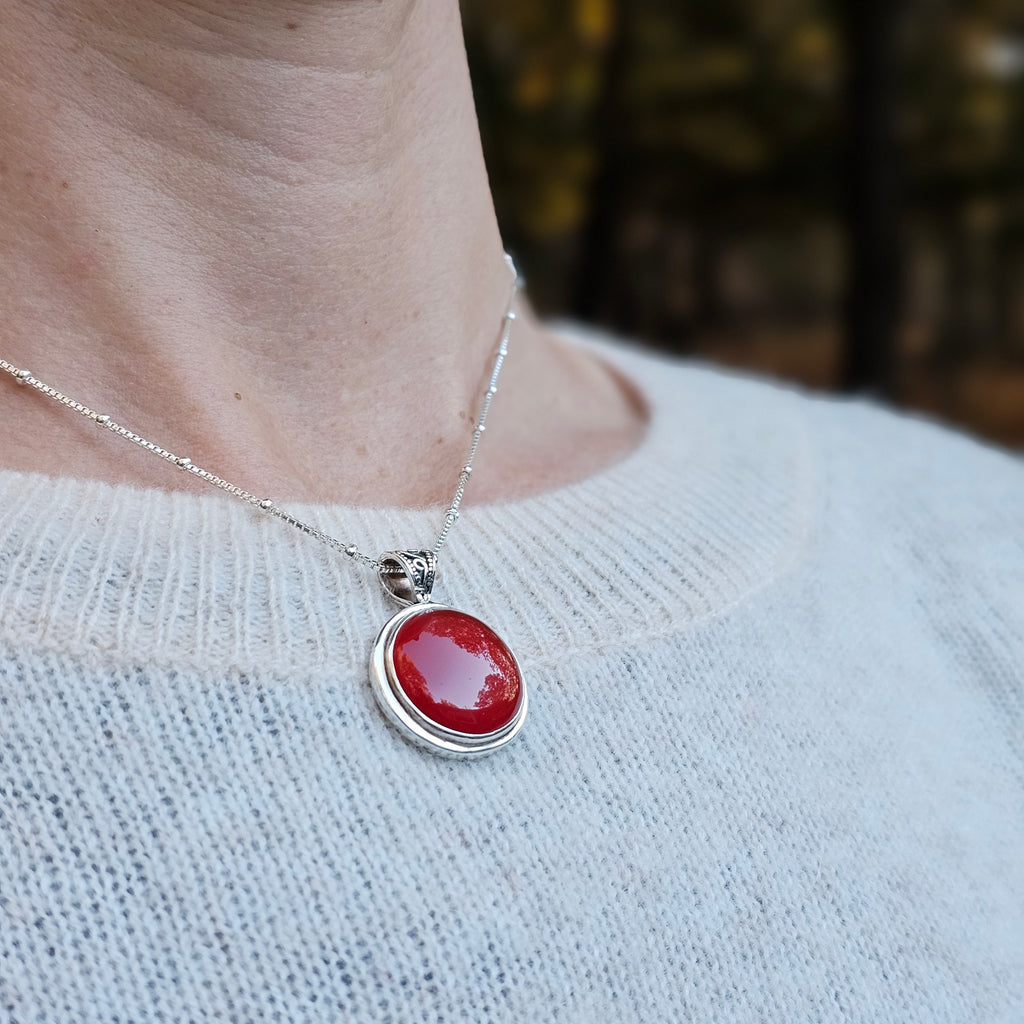 Sterling silver bezel set Carnelian necklace