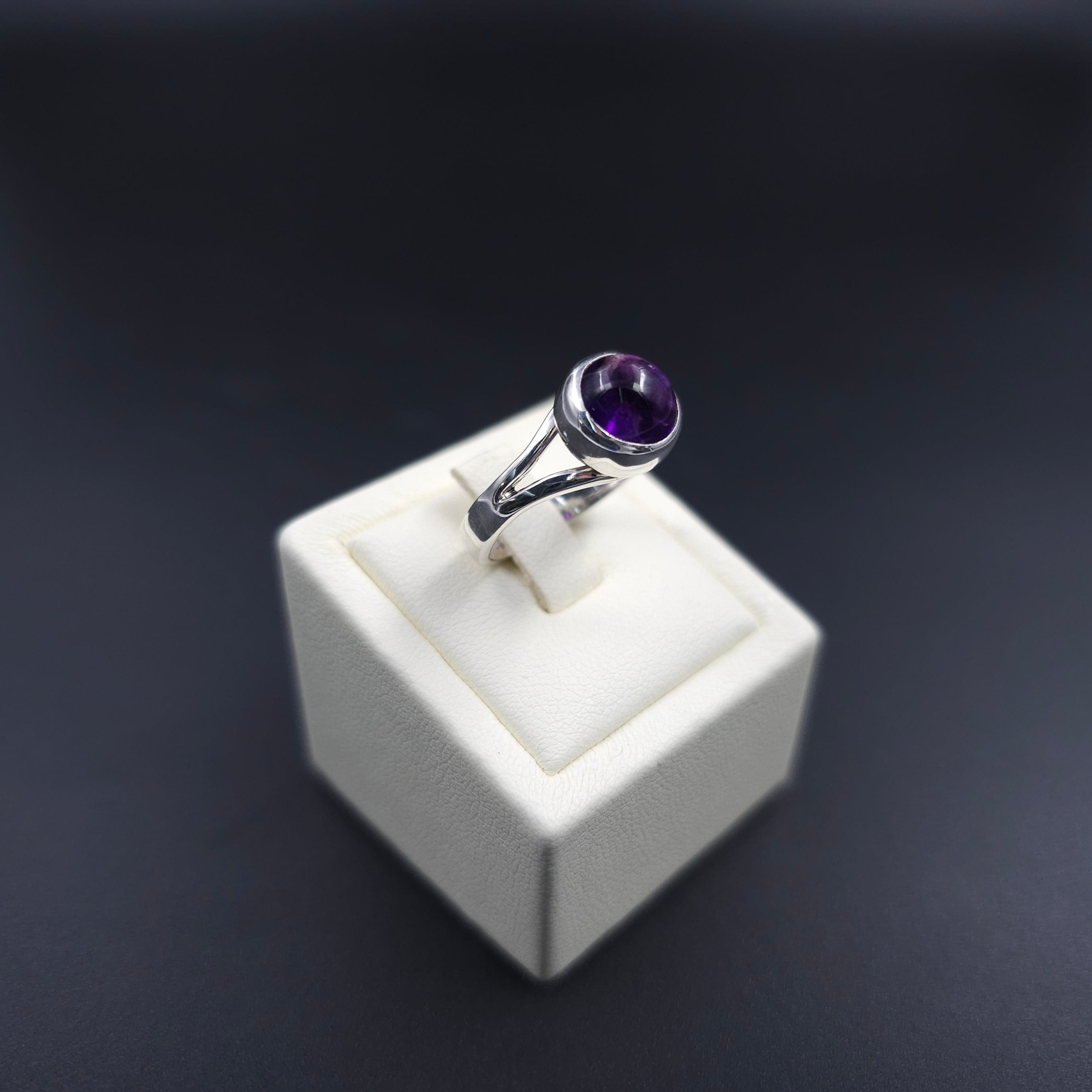 Amethyst bezel set sterling silver ring