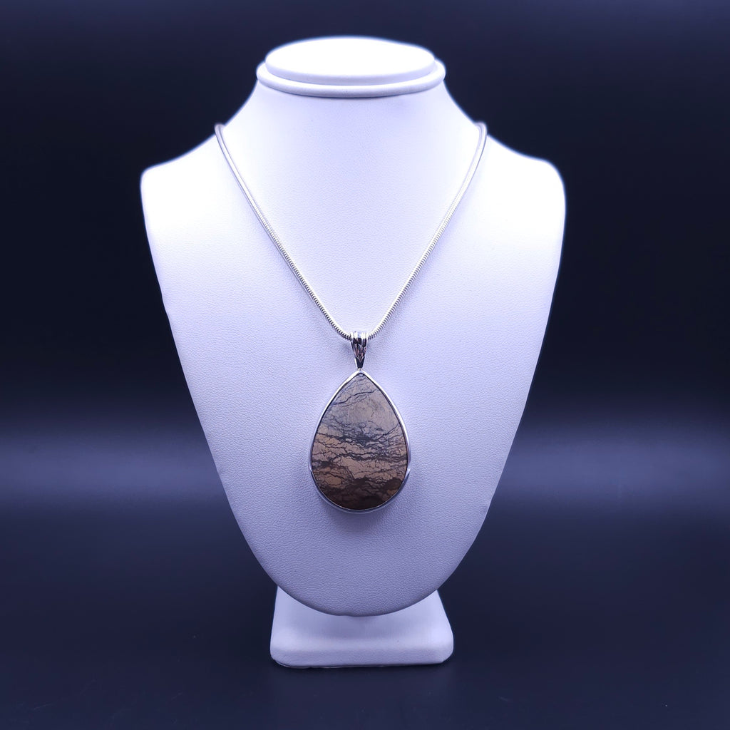 Large Jasper teardrop sterling silver necklace