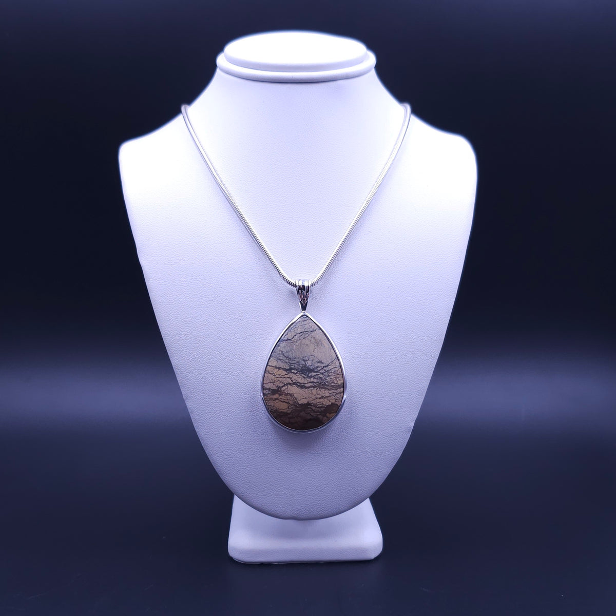 Large Jasper teardrop sterling silver necklace