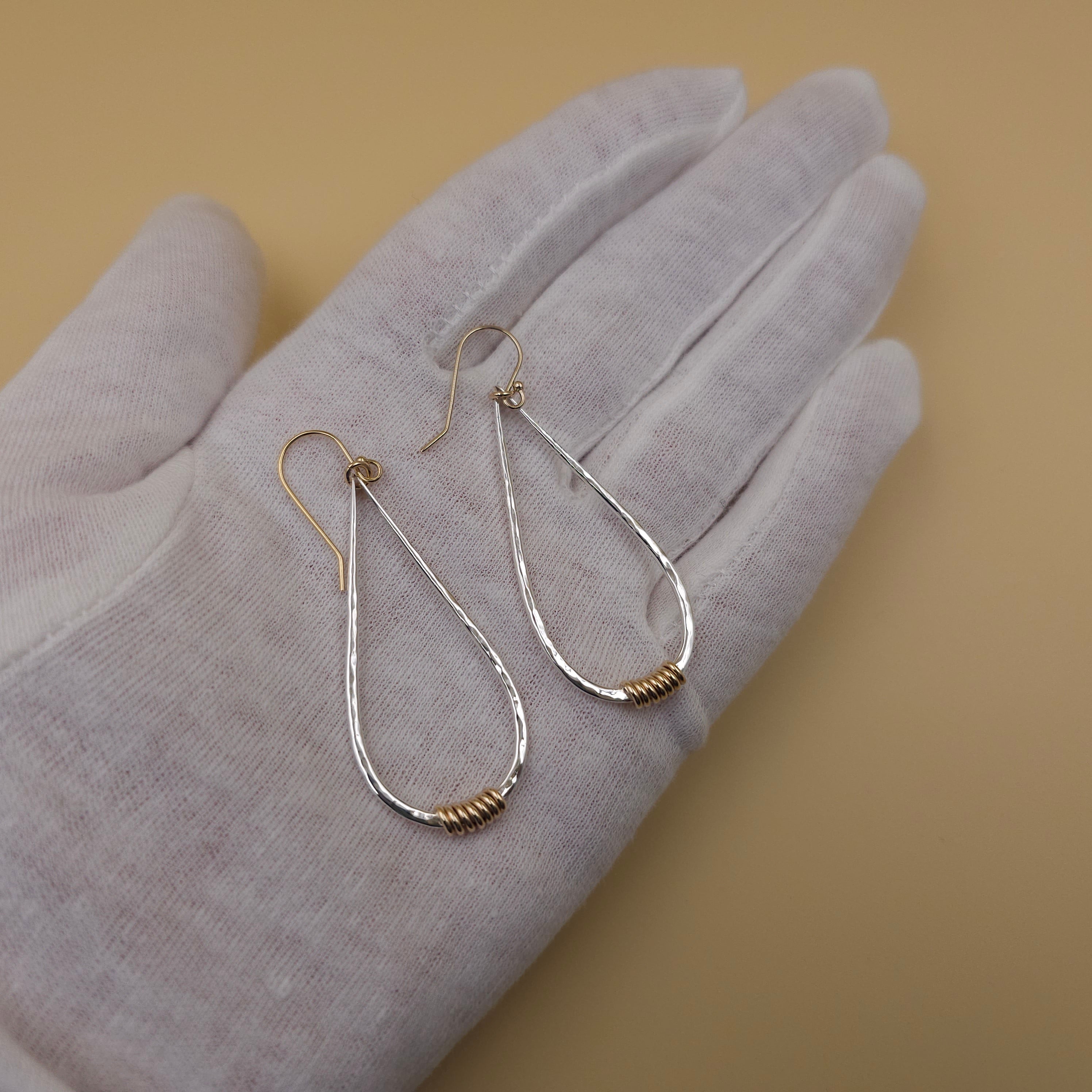Two-tone sterling silver and gold-filled teardrop dangle earrings