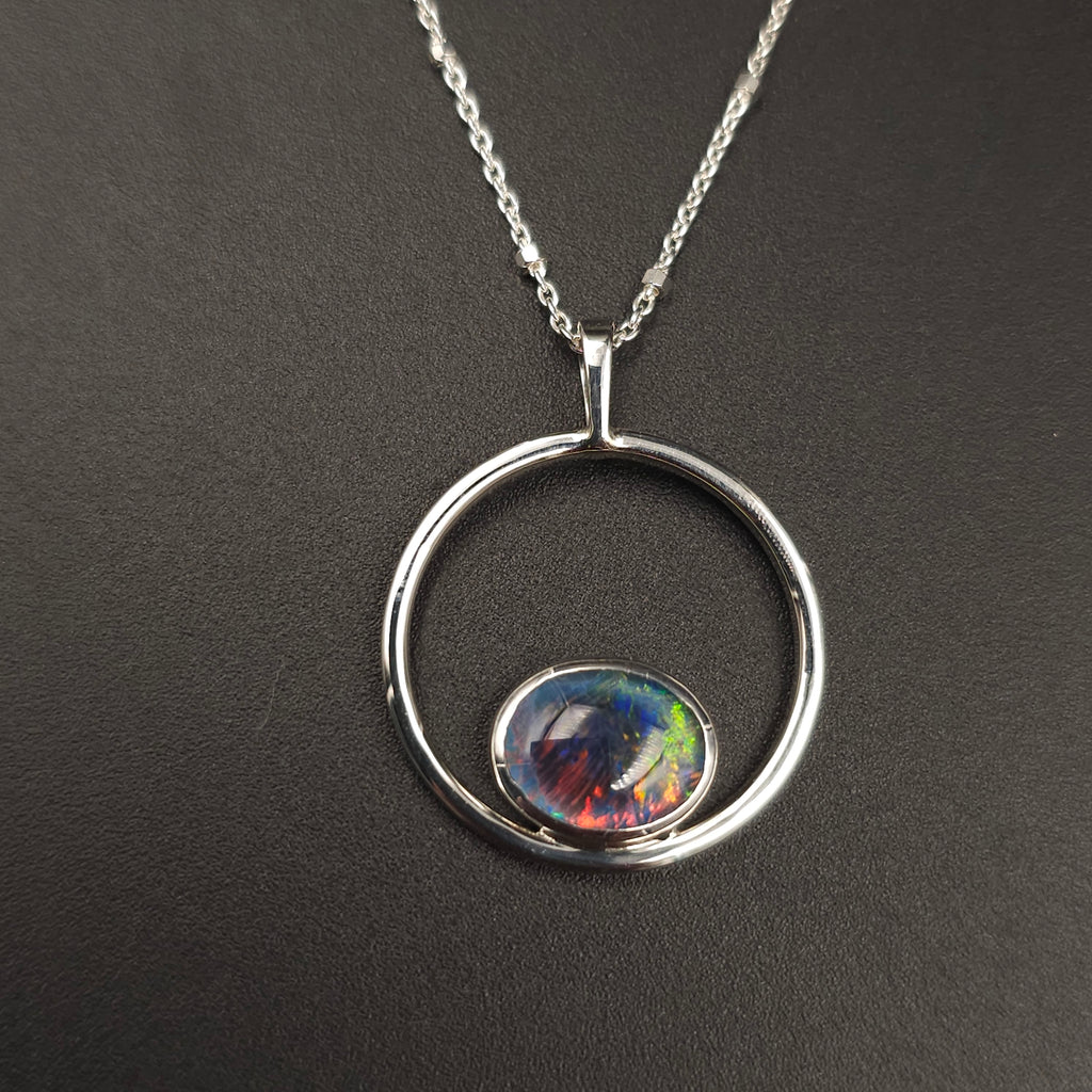Sterling silver opal in circle necklace