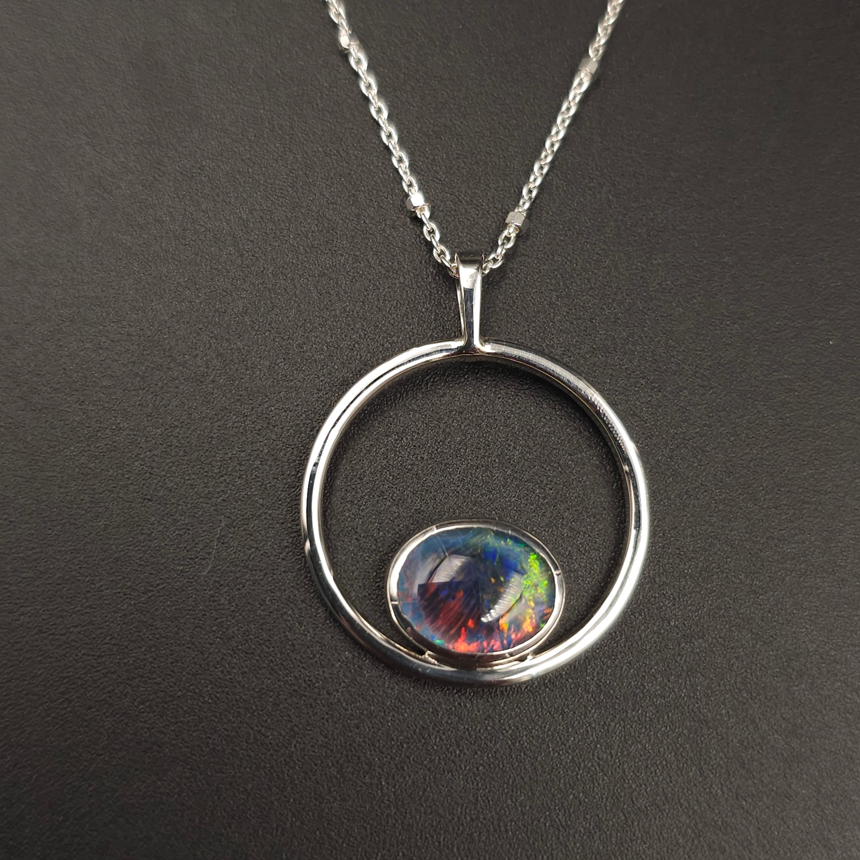 Sterling silver opal in circle necklace