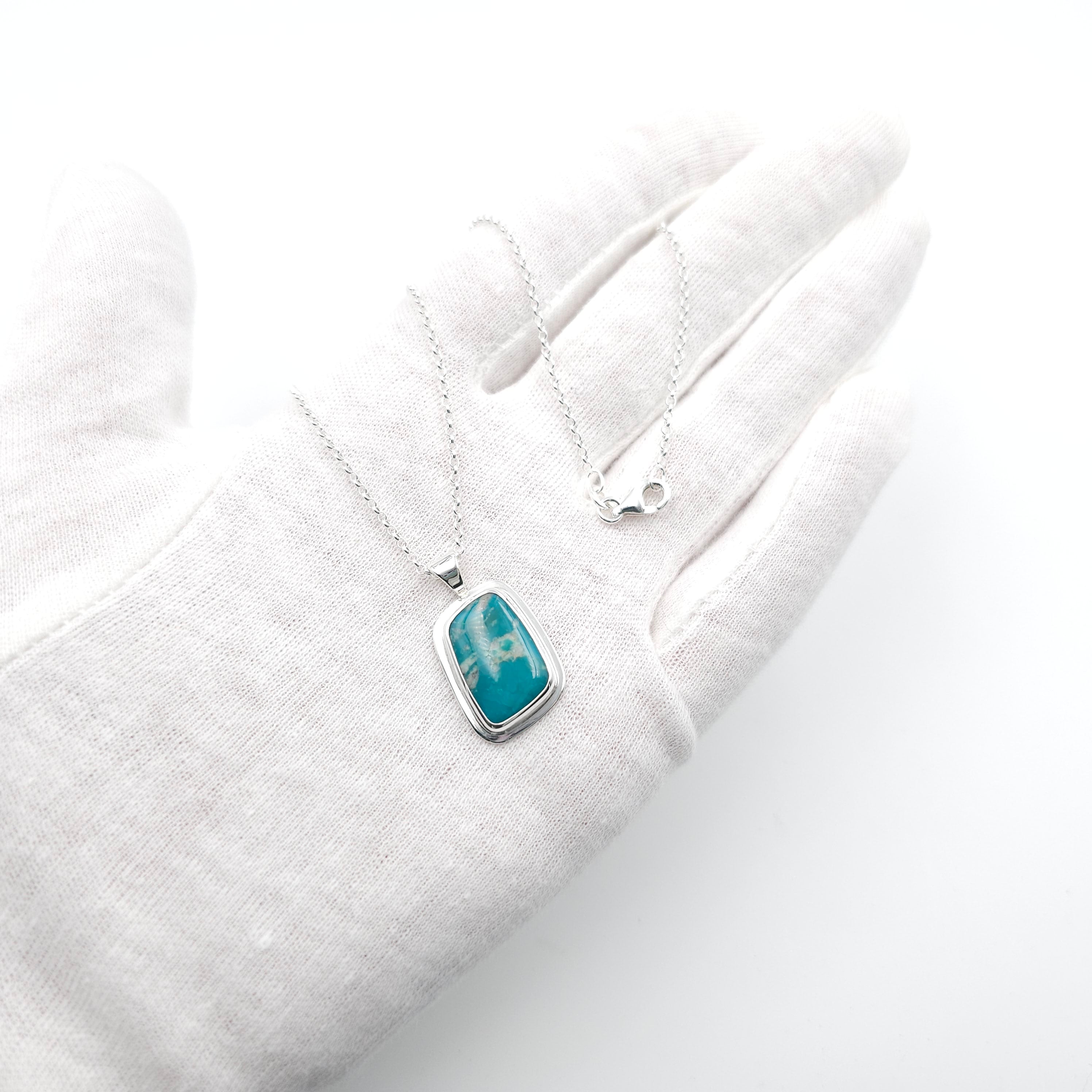 Turquoise sterling silver bezel set necklace