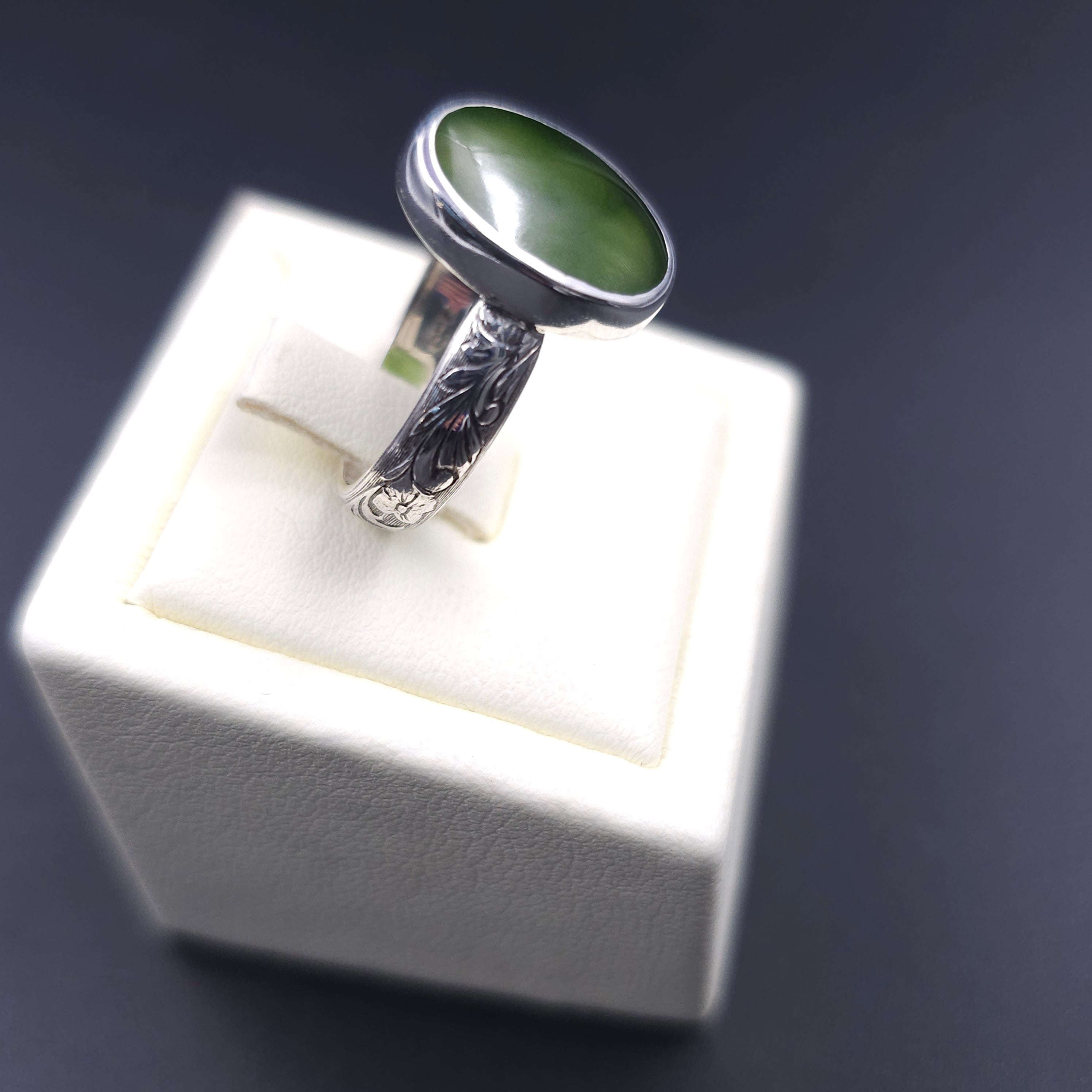 Jade sterling silver bezel set ring
