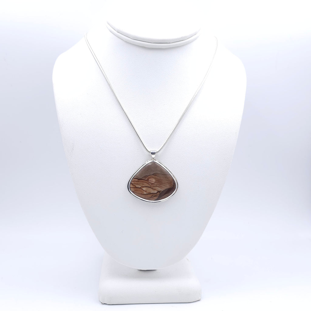Picture Jasper bezel set sterling silver necklace