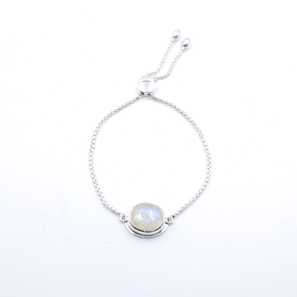 Rainbow moonstone sterling silver adjustable slider bracelet