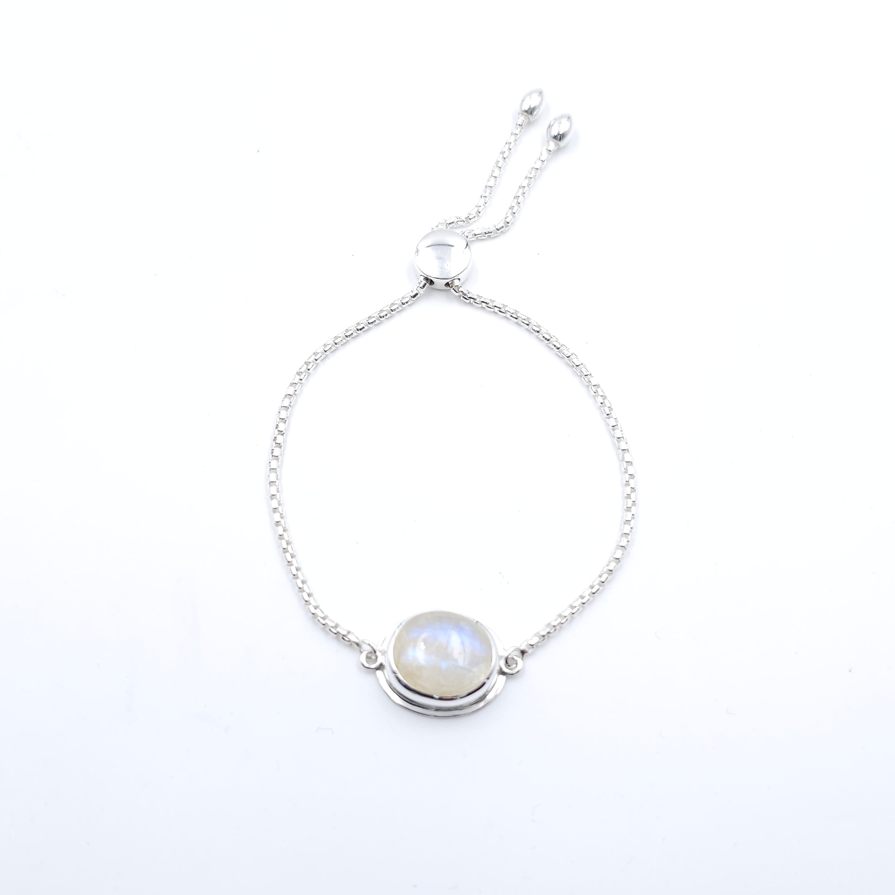 Rainbow moonstone sterling silver adjustable slider bracelet