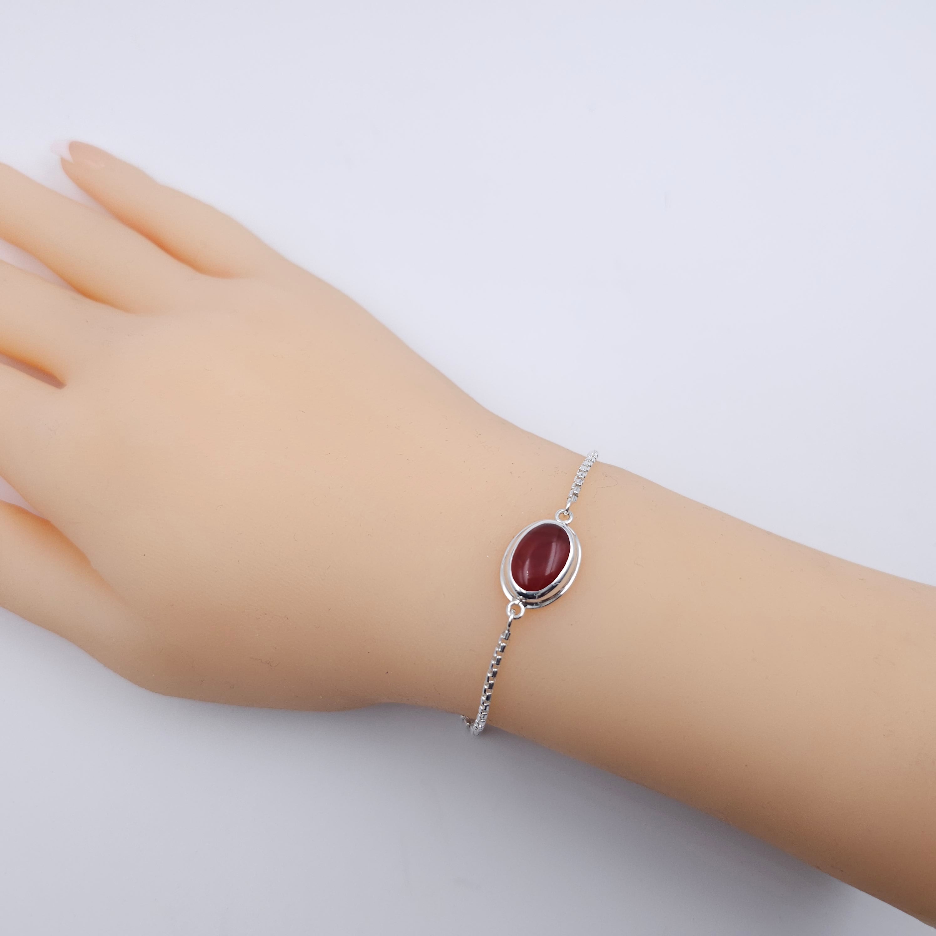 Carnelian sterling silver adjustable slider bracelet