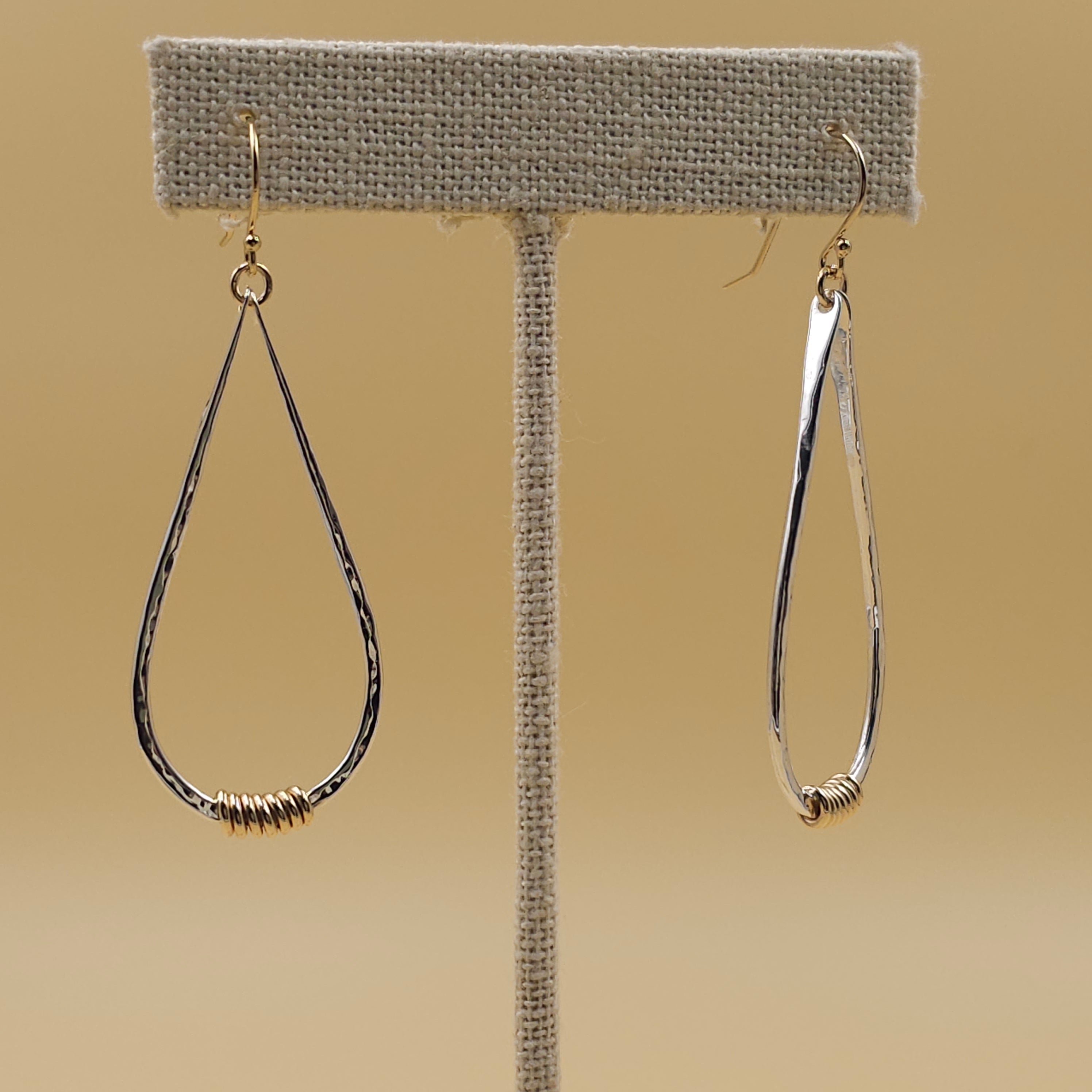 Two-tone sterling silver and gold-filled teardrop dangle earrings