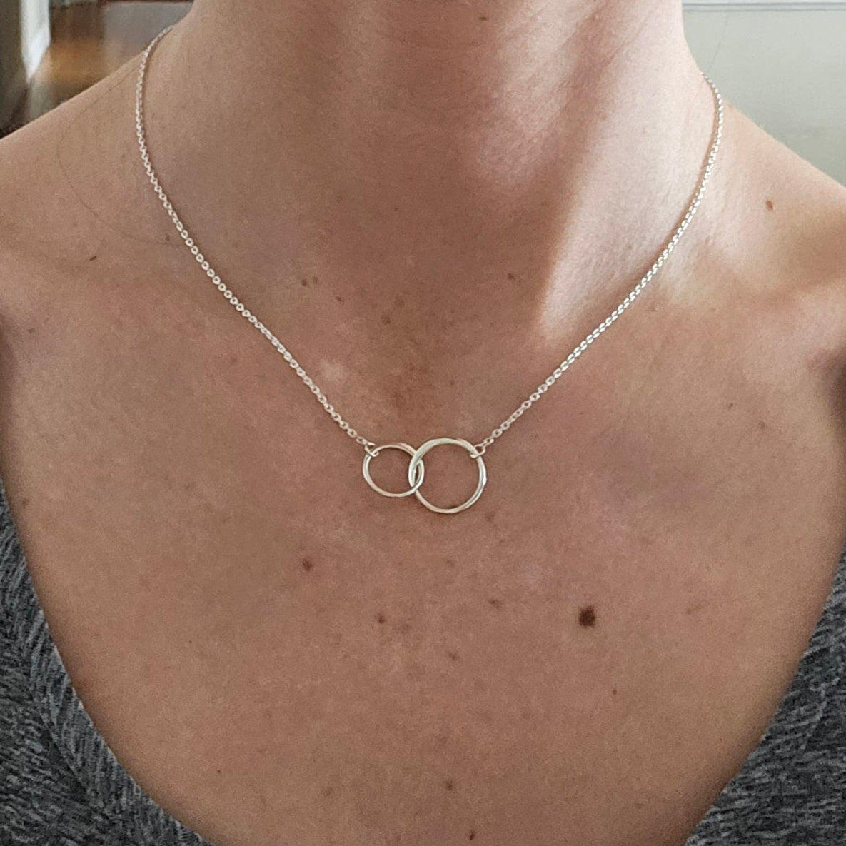 Double circle sterling silver necklace