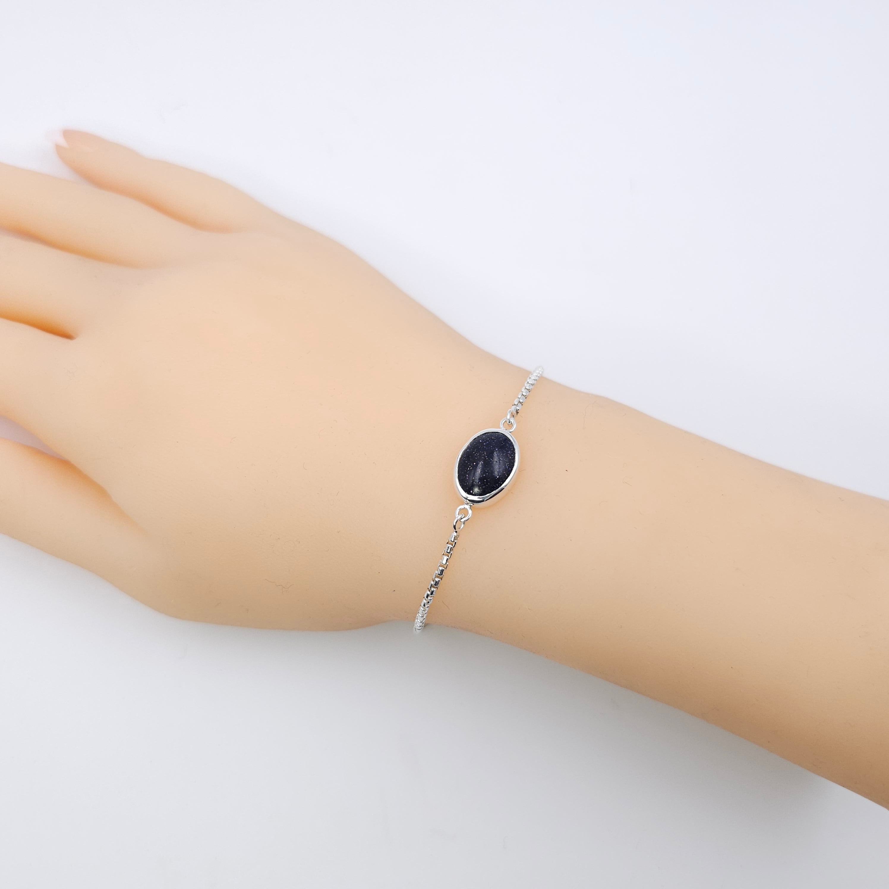 Purple Goldstone sterling silver adjustable slider bracelet