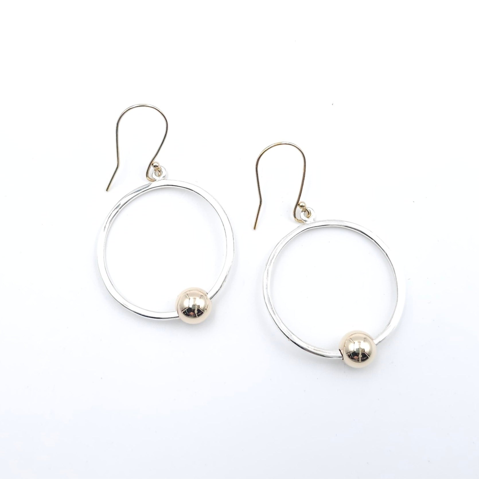 Two-tone sterling silver and gold-filled dangle circle earrings