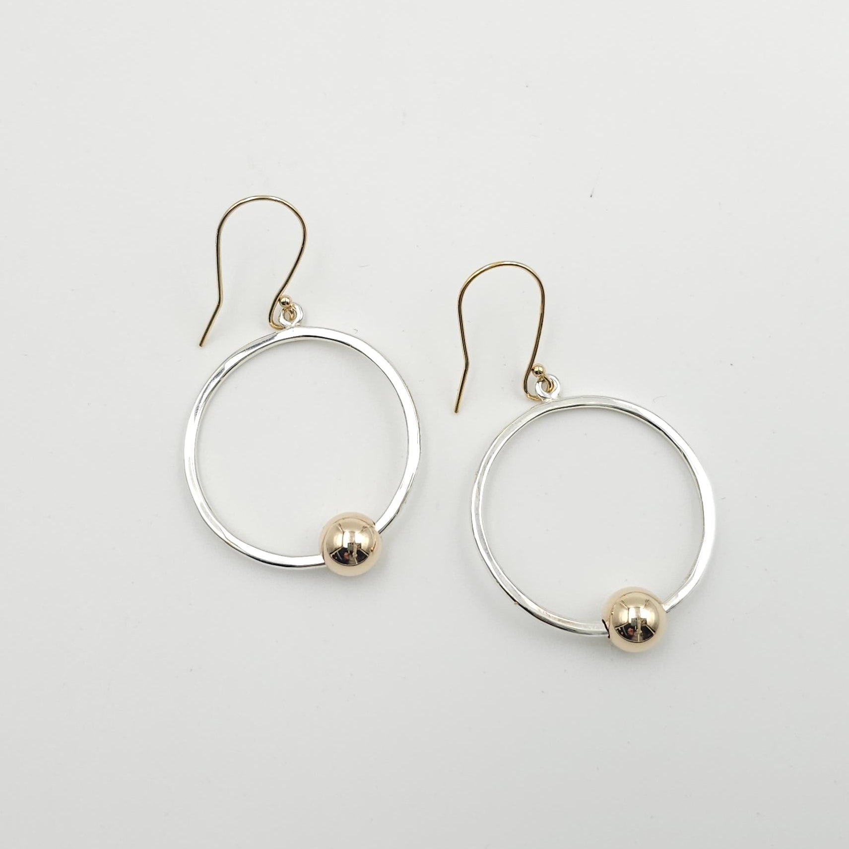 Two-tone sterling silver and gold-filled dangle circle earrings