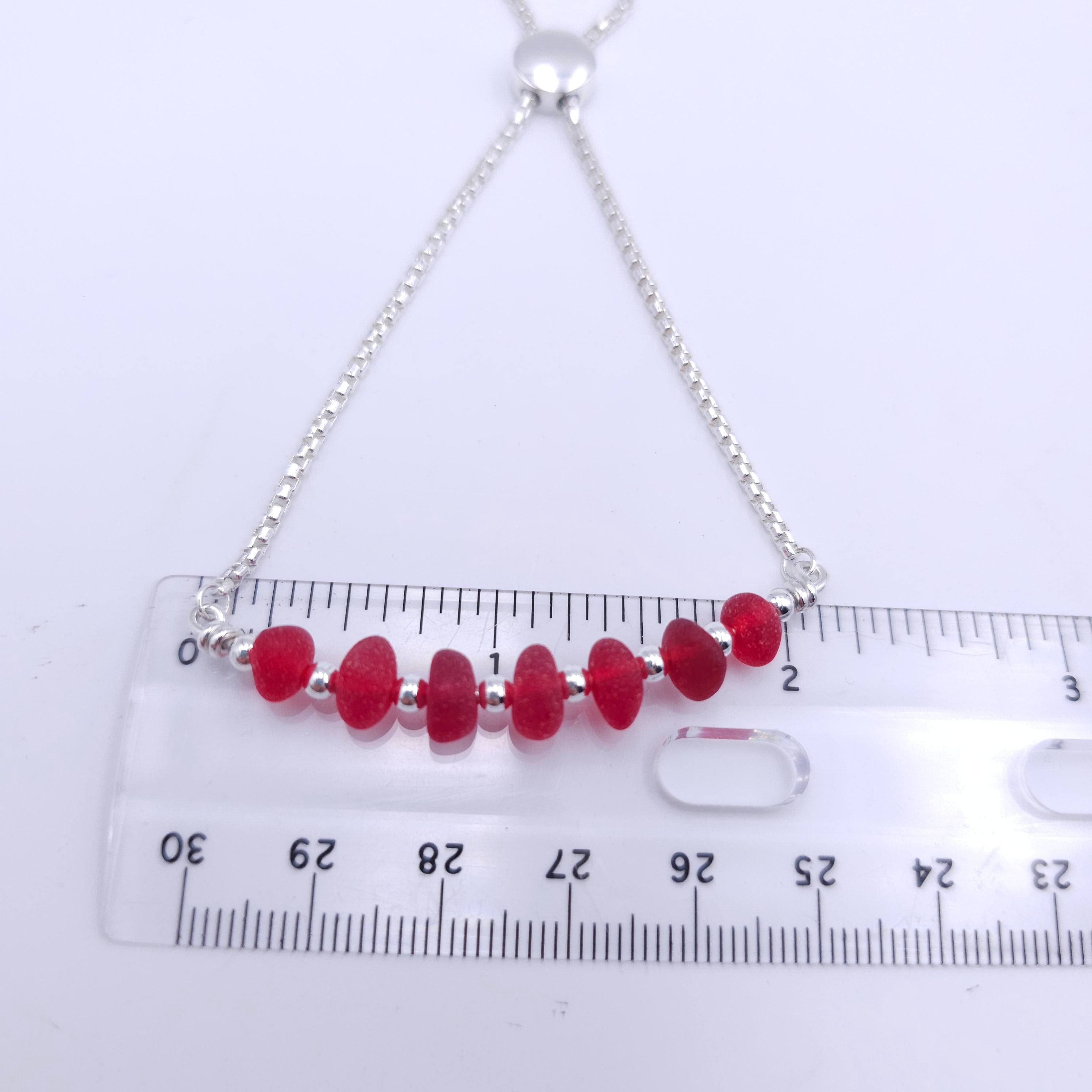 Genuine red sea glass adjustable slide bracelet