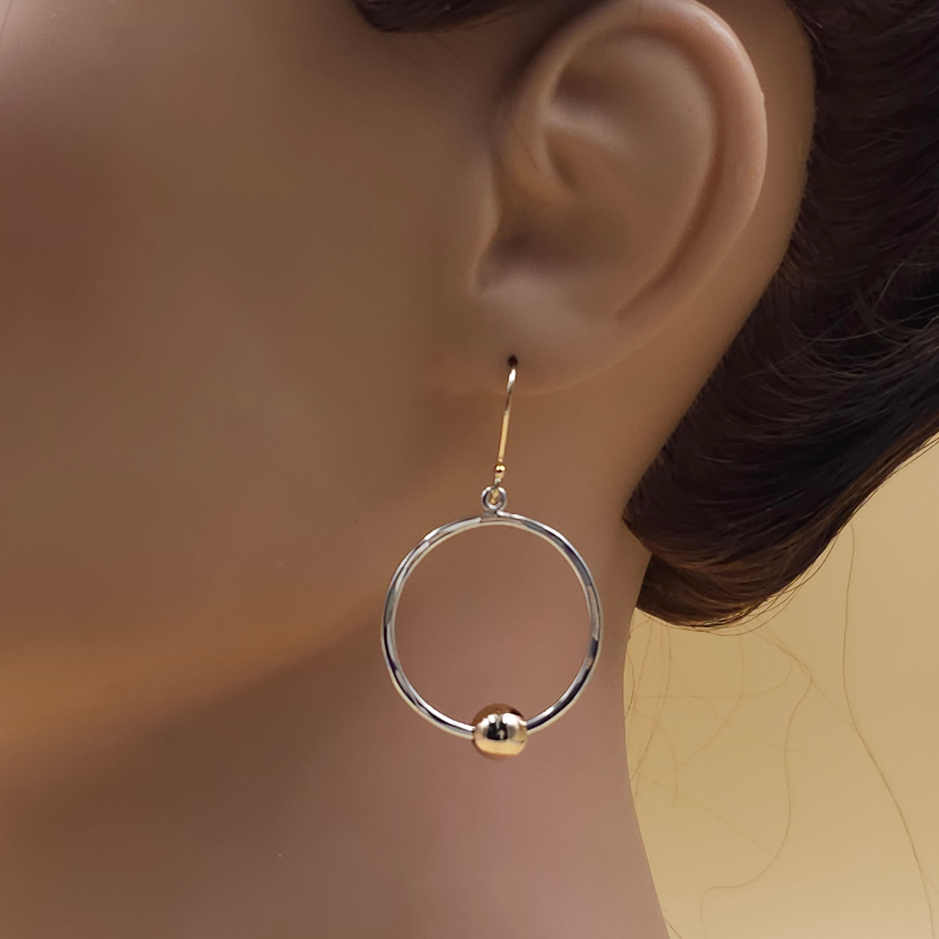 Two-tone sterling silver and gold-filled dangle circle earrings