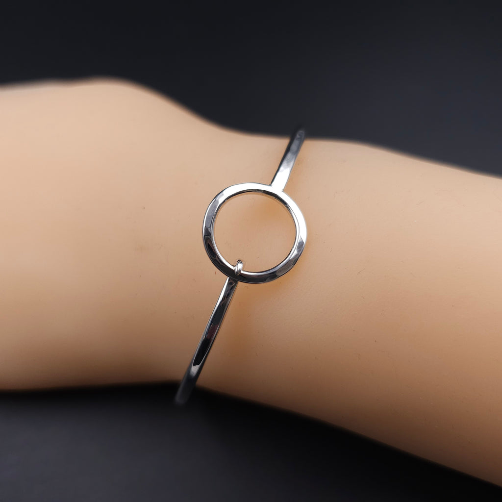 Sterling silver circle hook on bangle bracelet