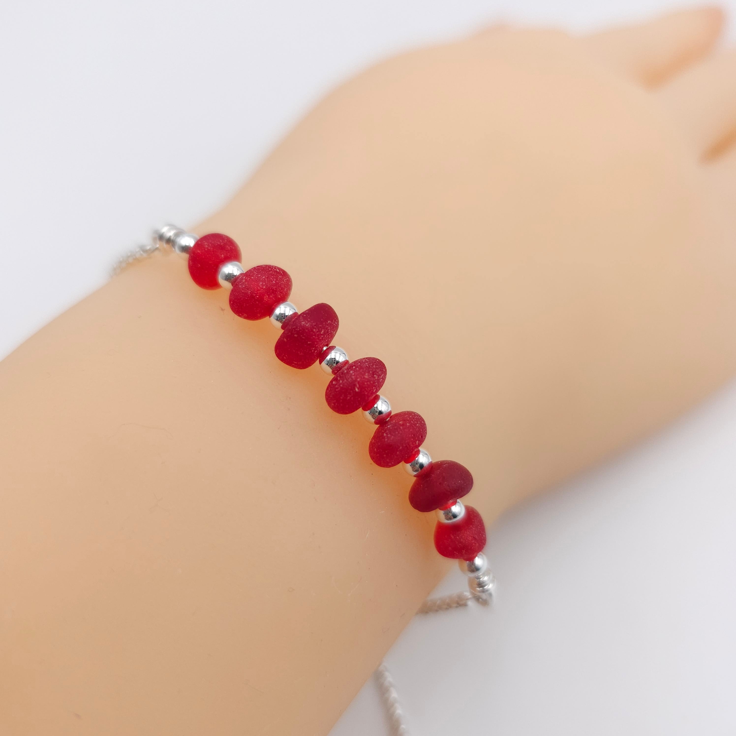 Genuine red sea glass adjustable slide bracelet
