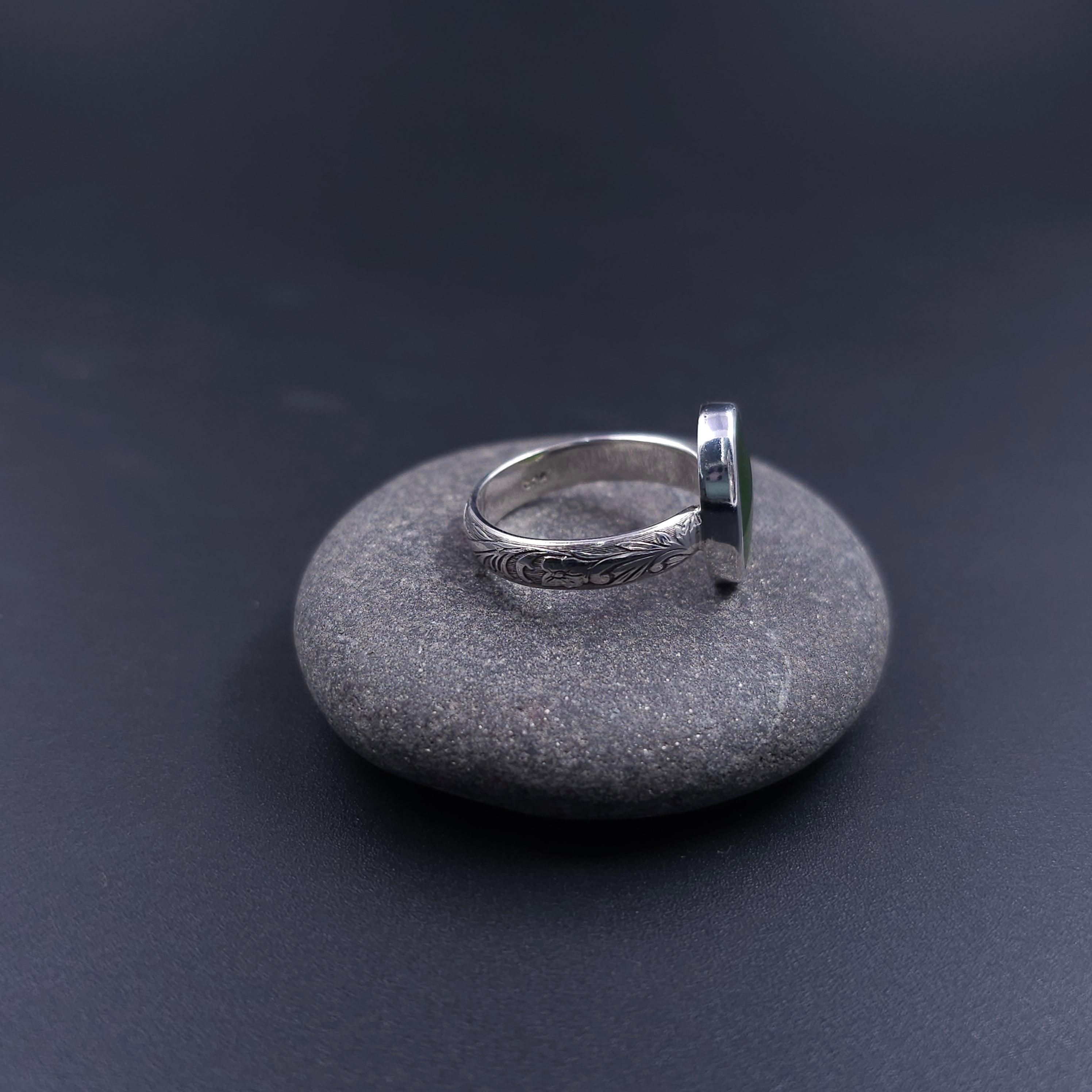 Jade sterling silver bezel set ring