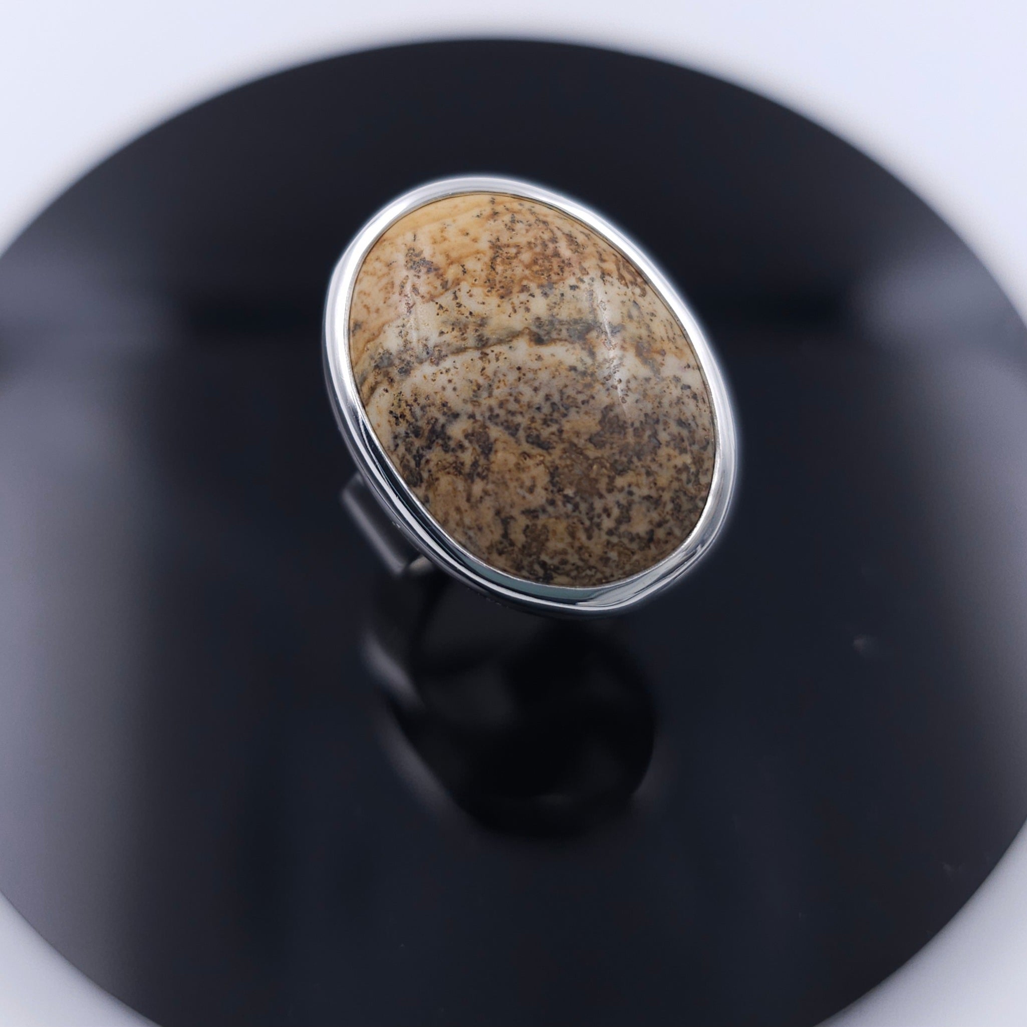 Large oval Jasper bezel set sterling silver ring