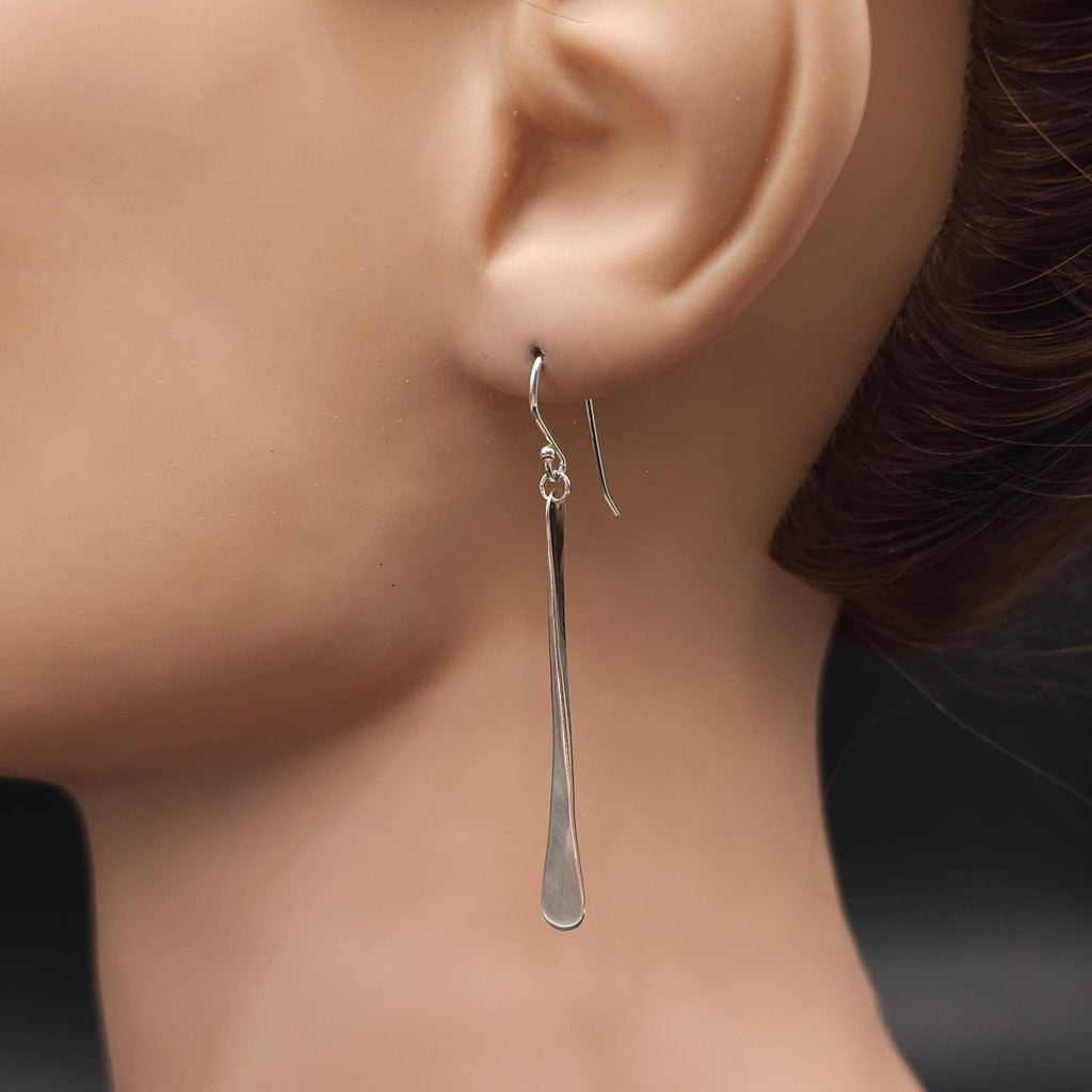 long hammered sterling silver dangle earrings