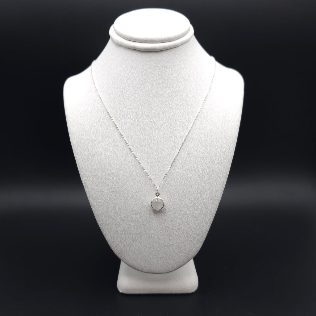 Round moonstone bezel set sterling silver necklace