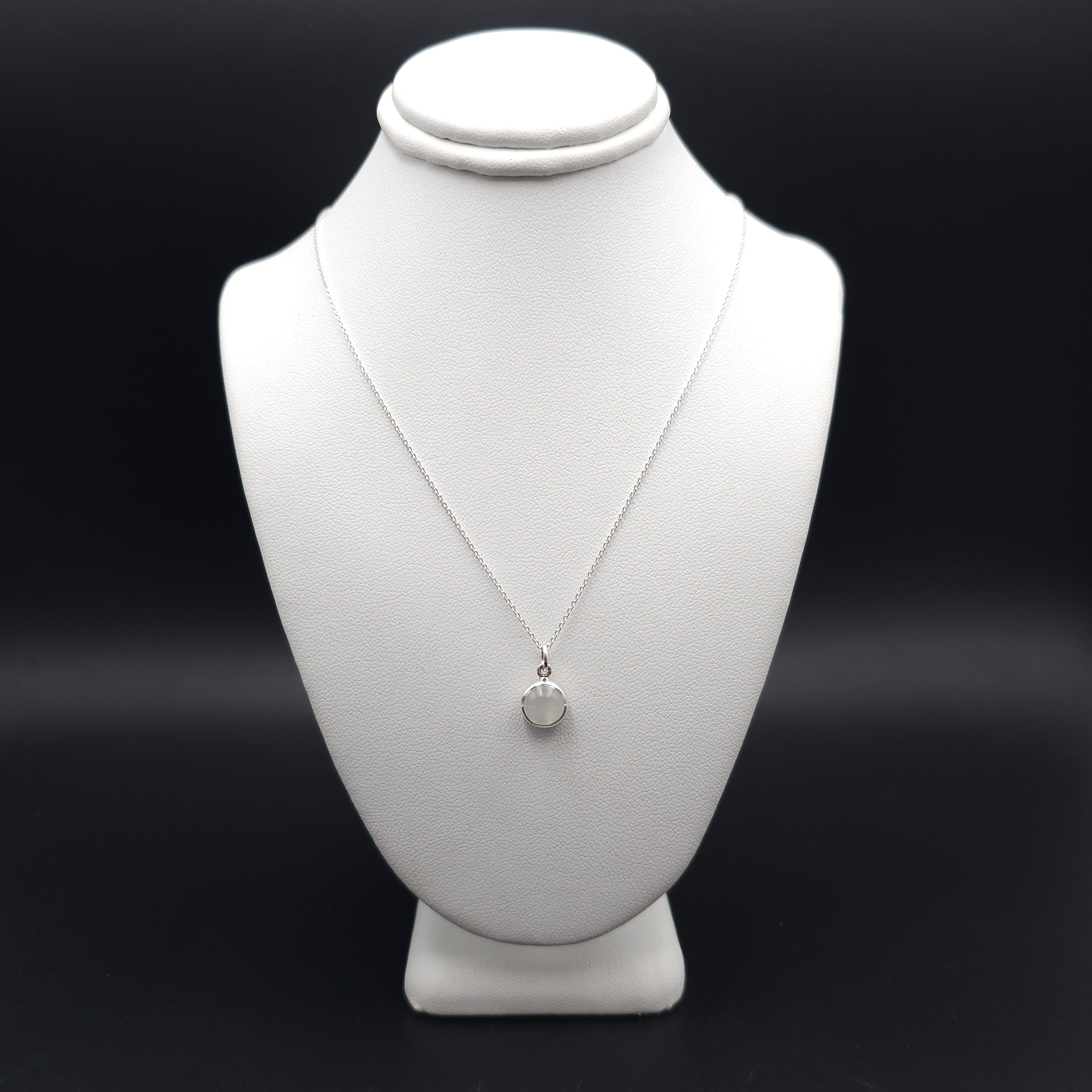 Round moonstone bezel set sterling silver necklace
