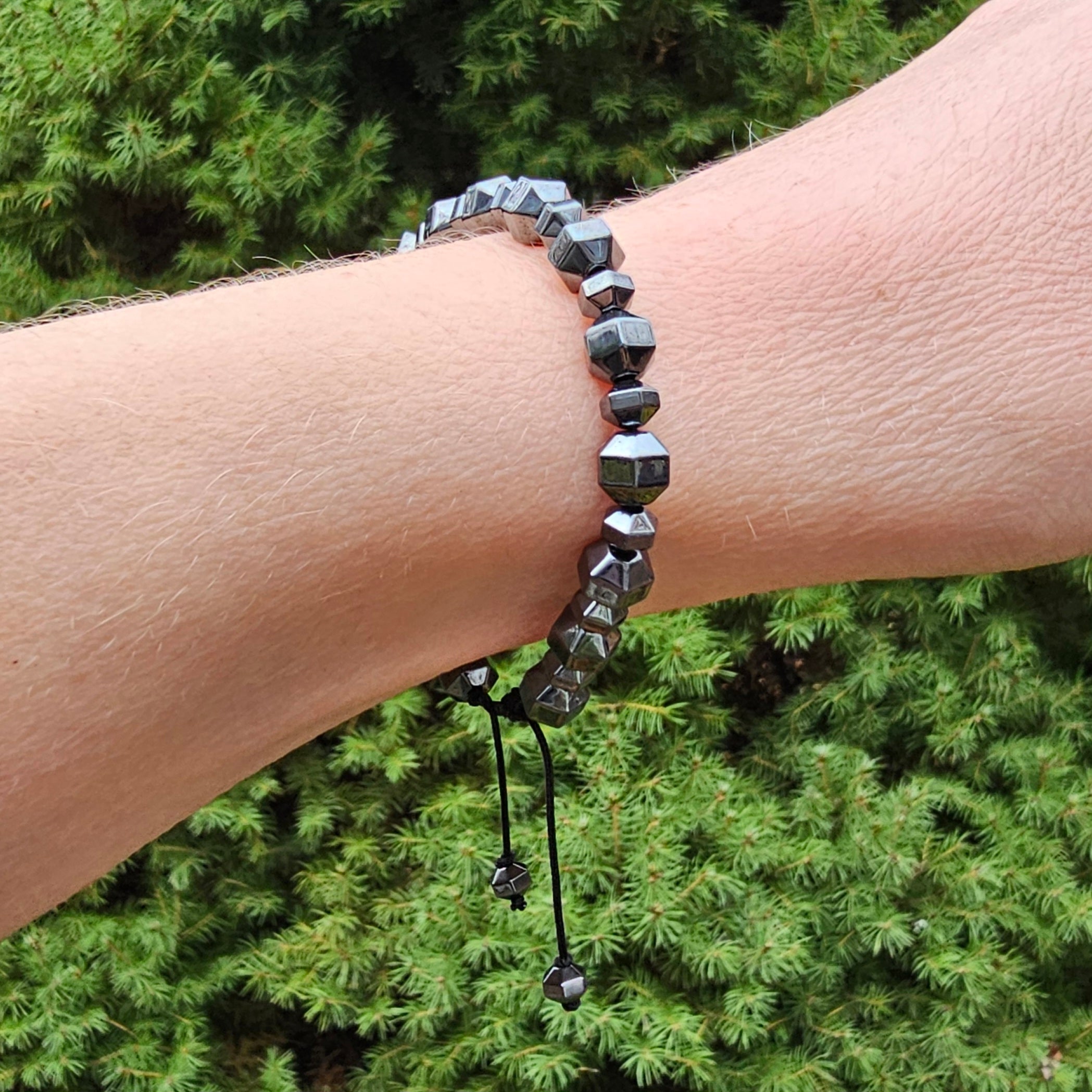Hematite adjustable cord slider bracelet