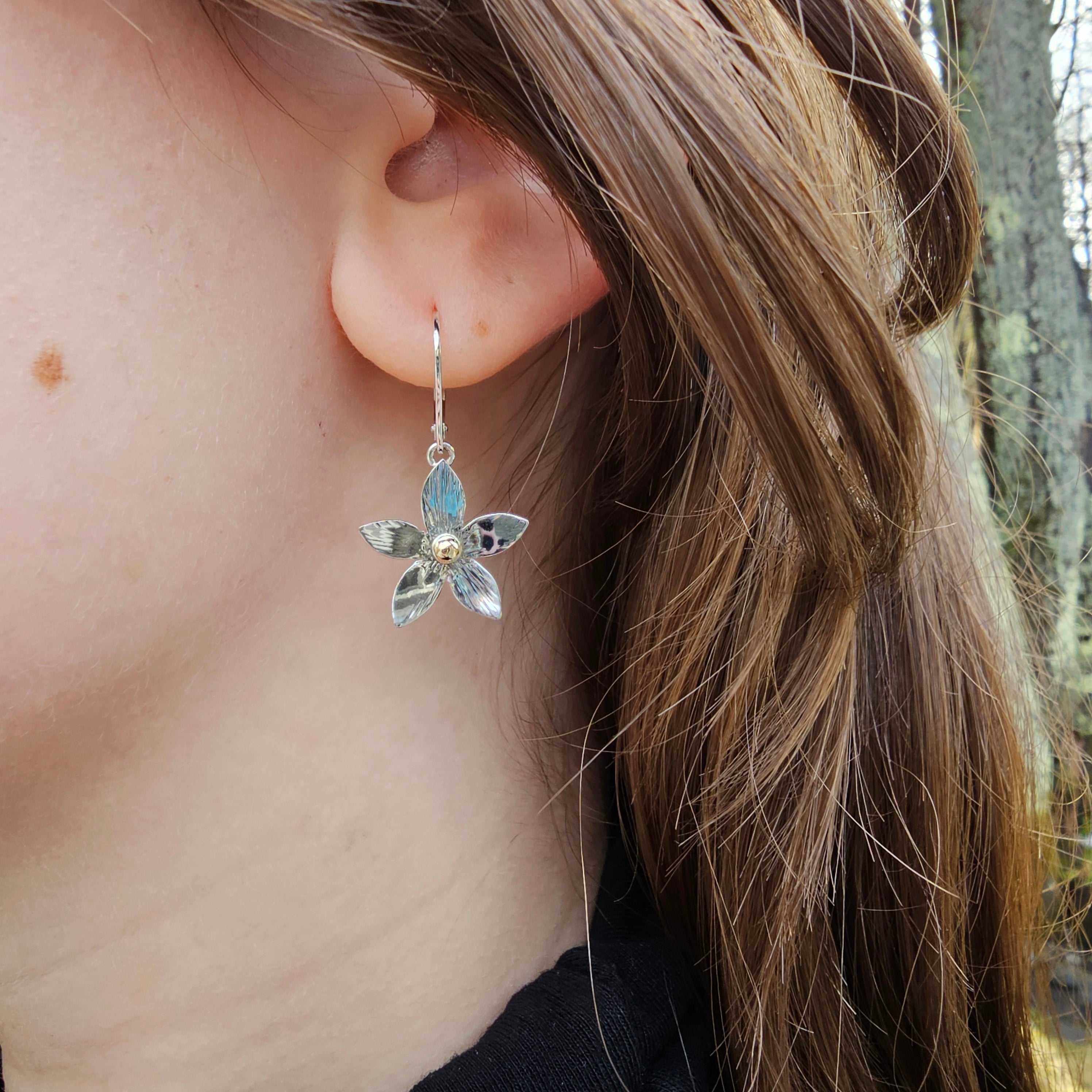 Sterling silver flower earrings with 14k gold accents