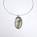 Large oval labradorite necklace bezel set in silver on round chain